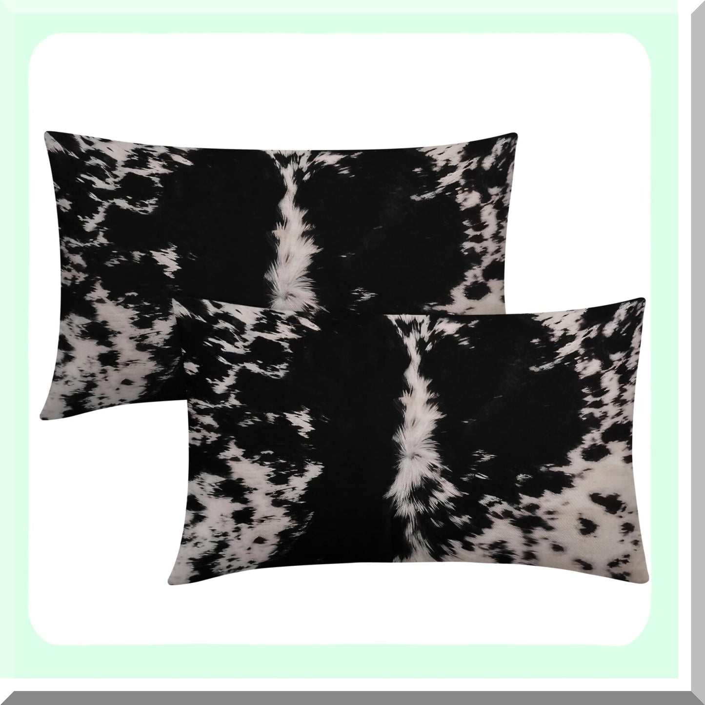 Cow Spot Lumbar Pillow Set - Farmhouse Decorative Rectangle Cases - Western Home Cotton Linen Throw Pillows - Bedroom Sofa Couch Outdoor - Black White 12X20 Inch