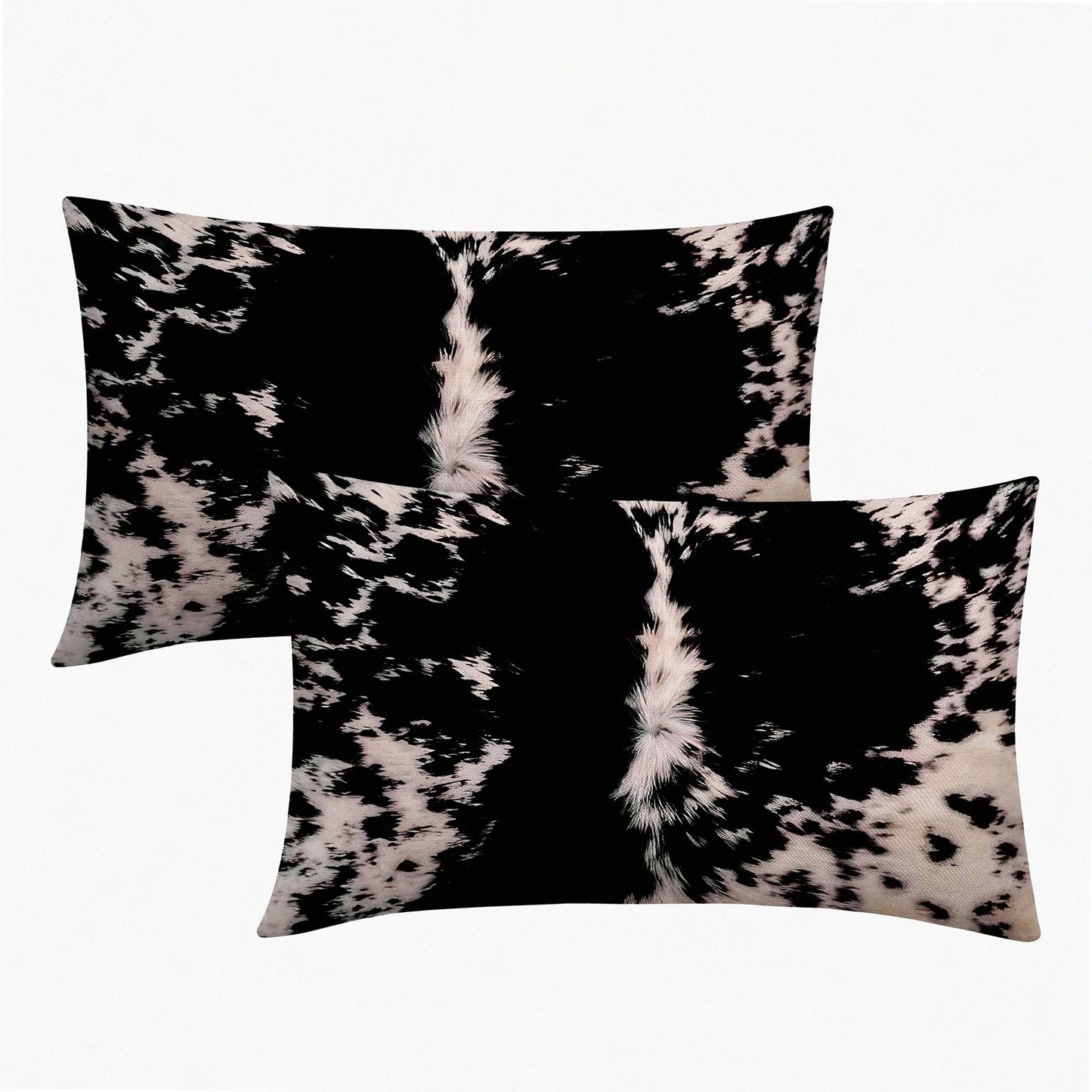 Cow Spot Lumbar Pillow Set - Farmhouse Decorative Rectangle Cases - Western Home Cotton Linen Throw Pillows - Bedroom Sofa Couch Outdoor - Black White 12X20 Inch
