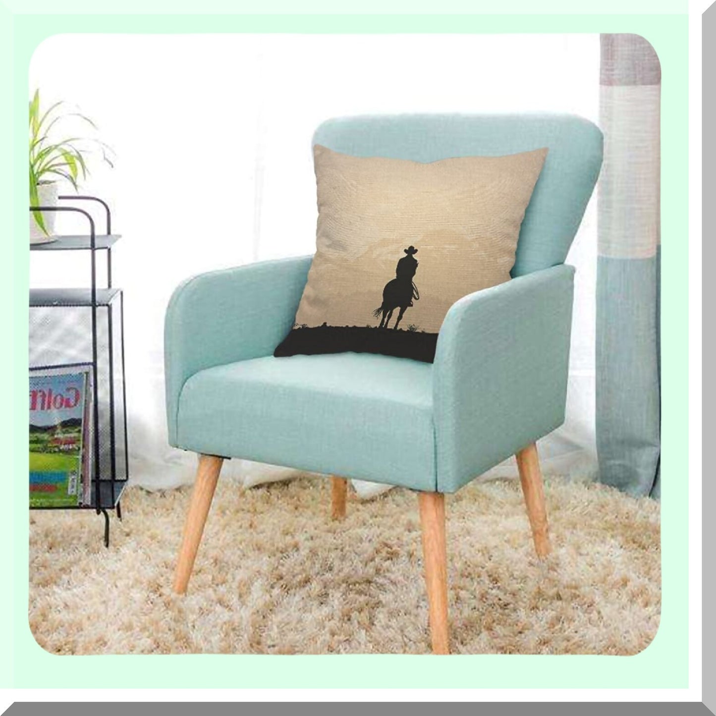 Sunset Cowboy Canyon Mountain Pillow Cover - Lonesome Travel Silhouette Case - Decorative Cotton Linen Cushion for Home Couch Bed - 18x18 Inch