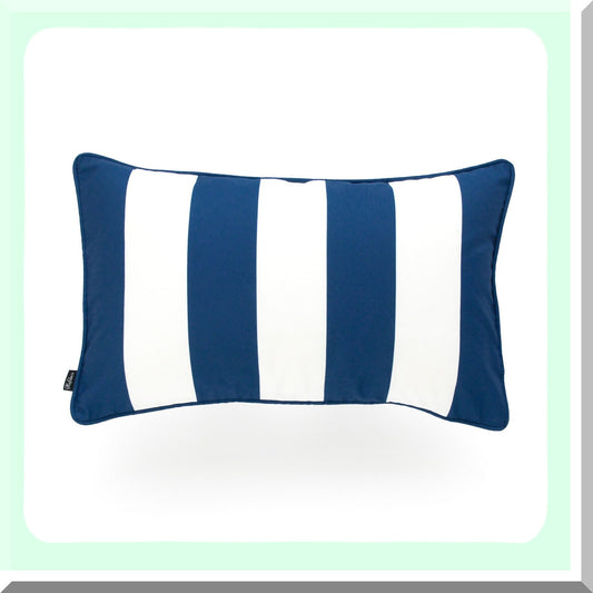 WaterGuard Navy Blue Striped Lumbar Pillow Cover - Indoor Outdoor Decor - 12"x20" Water Resistant Canvas - Home Accent - Patio Cushion Cover