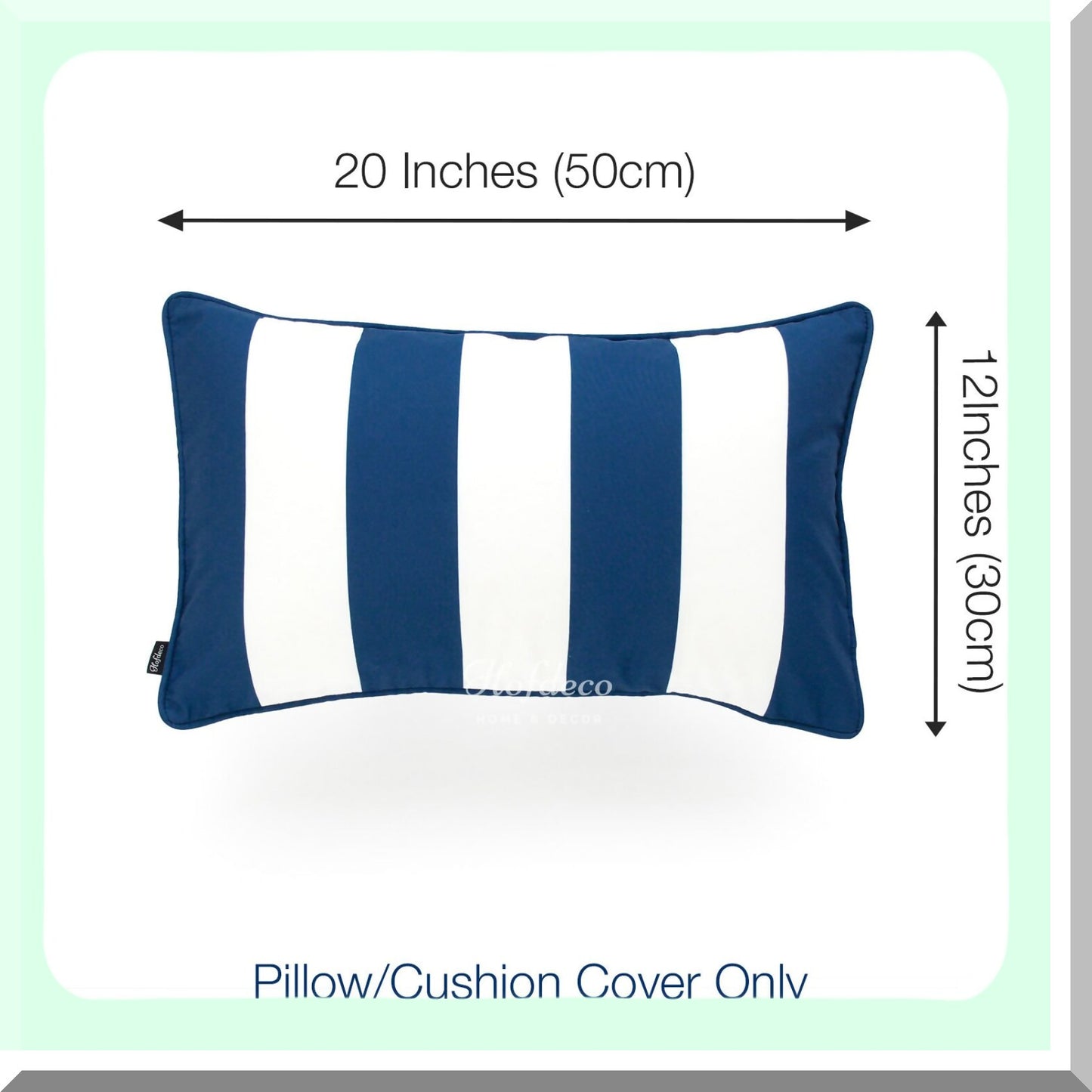 WaterGuard Navy Blue Striped Lumbar Pillow Cover - Indoor Outdoor Decor - 12"x20" Water Resistant Canvas - Home Accent - Patio Cushion Cover