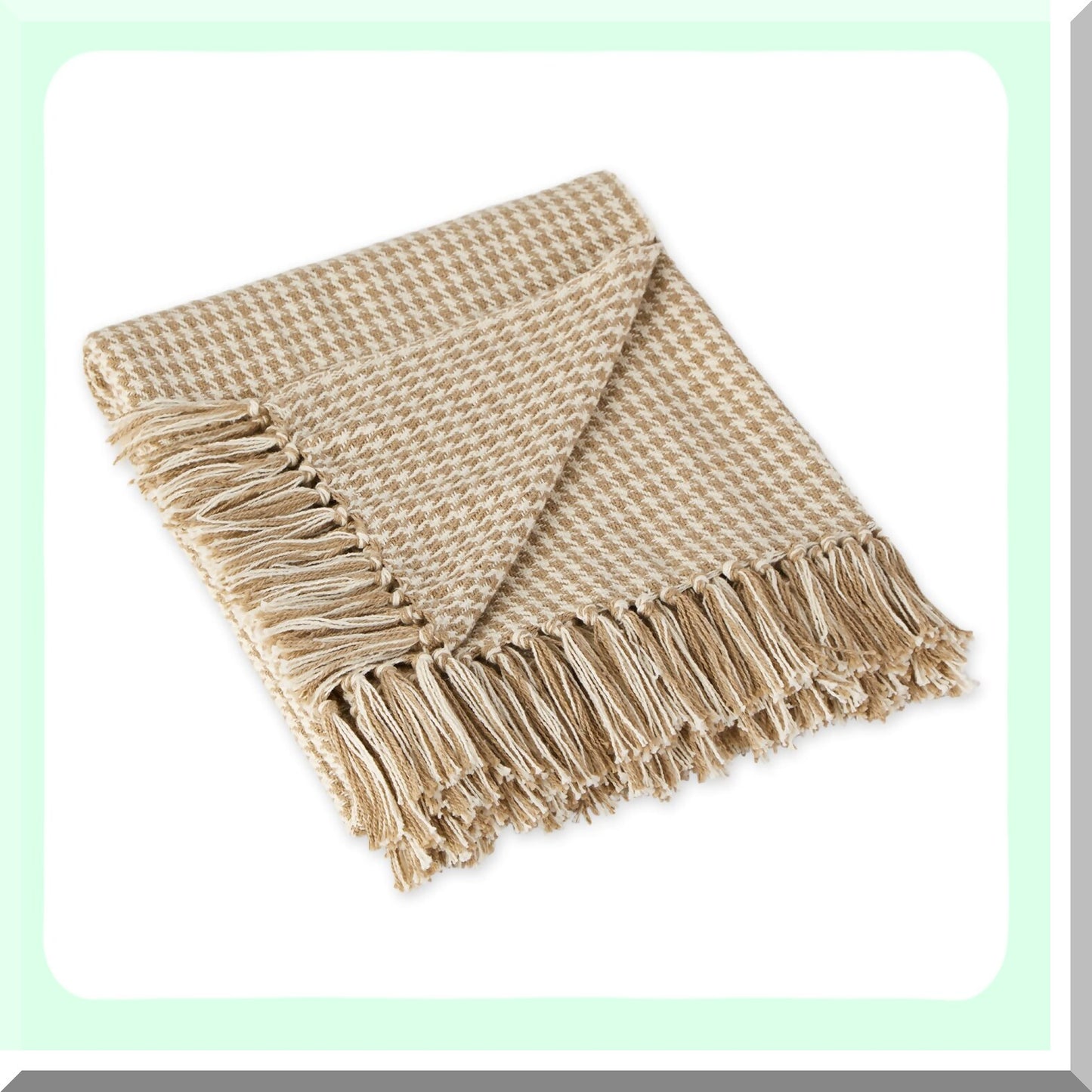 California Comfort Houndstooth Woven Throw Blanket, Stone Gray, 50x60