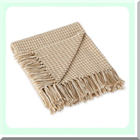 California Comfort Houndstooth Woven Throw Blanket, Stone Gray, 50x60