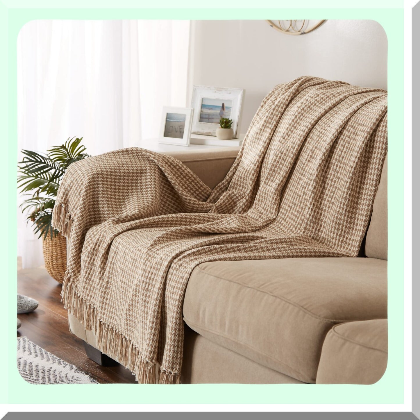 California Comfort Houndstooth Woven Throw Blanket, Stone Gray, 50x60