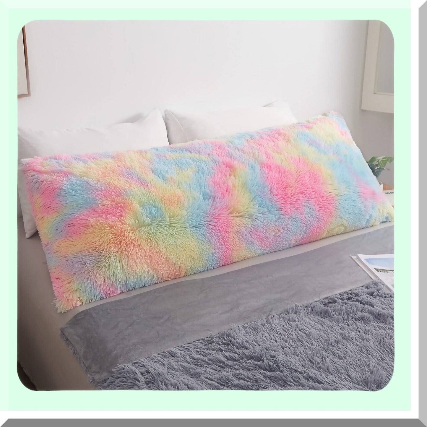 Rainbow FluffDye Body Pillowcase - Shaggy Plush Cover for Girls & Women, Long Fuzzy Bed Pillow with Zipper, Soft & Cozy 20x54 Inch Case
