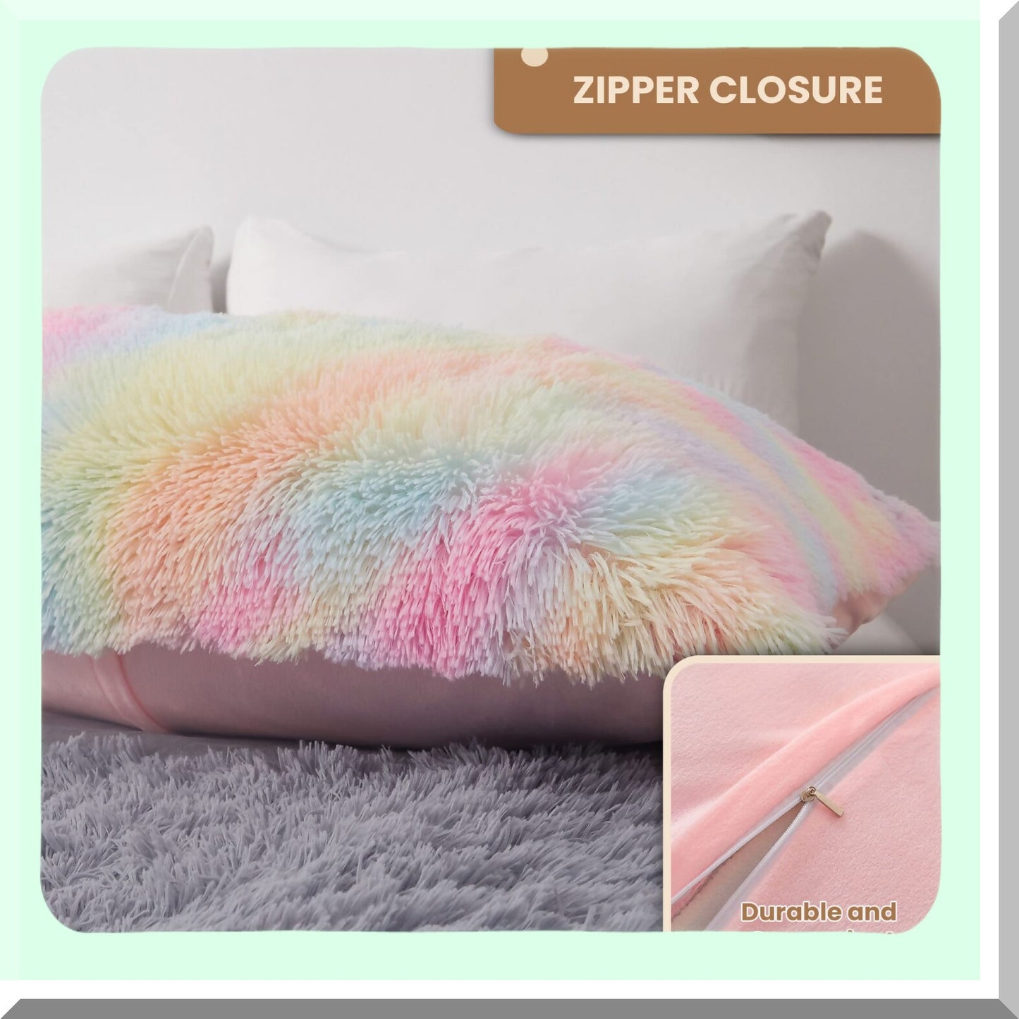 Rainbow FluffDye Body Pillowcase - Shaggy Plush Cover for Girls & Women, Long Fuzzy Bed Pillow with Zipper, Soft & Cozy 20x54 Inch Case