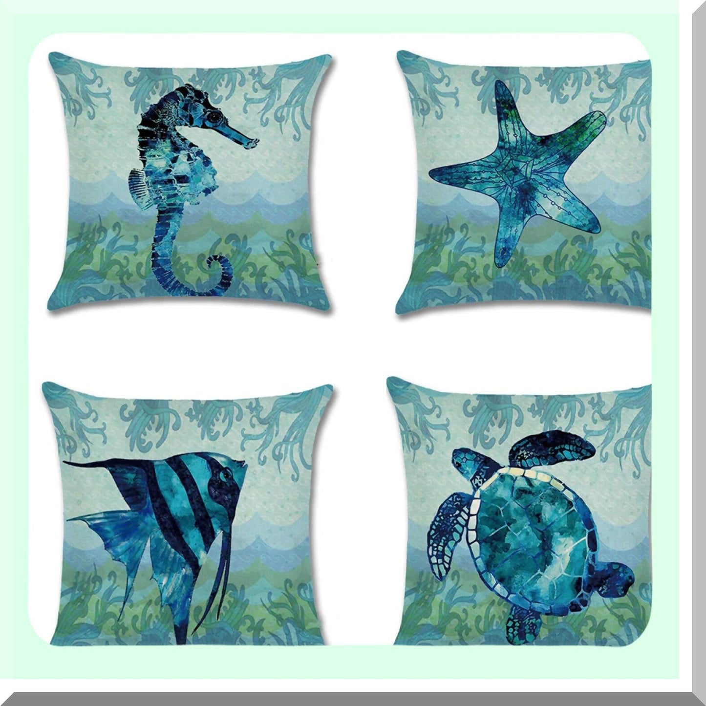 Summer Breeze Coastal Pillow Covers 18x18 - Set of 4 Outdoor Patio Decor Cushion Cases for Couch Sofa - Blue Green Beach Home Decor
