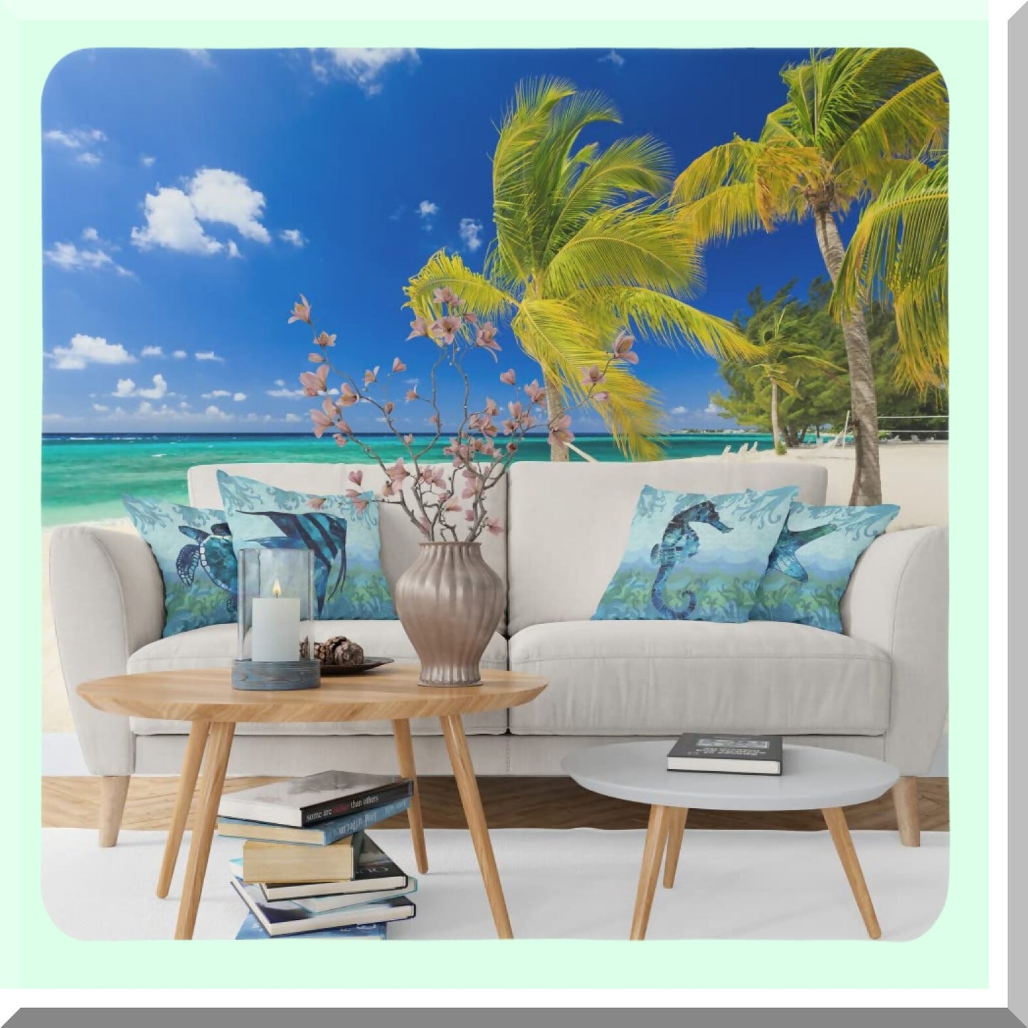 Summer Breeze Coastal Pillow Covers 18x18 - Set of 4 Outdoor Patio Decor Cushion Cases for Couch Sofa - Blue Green Beach Home Decor