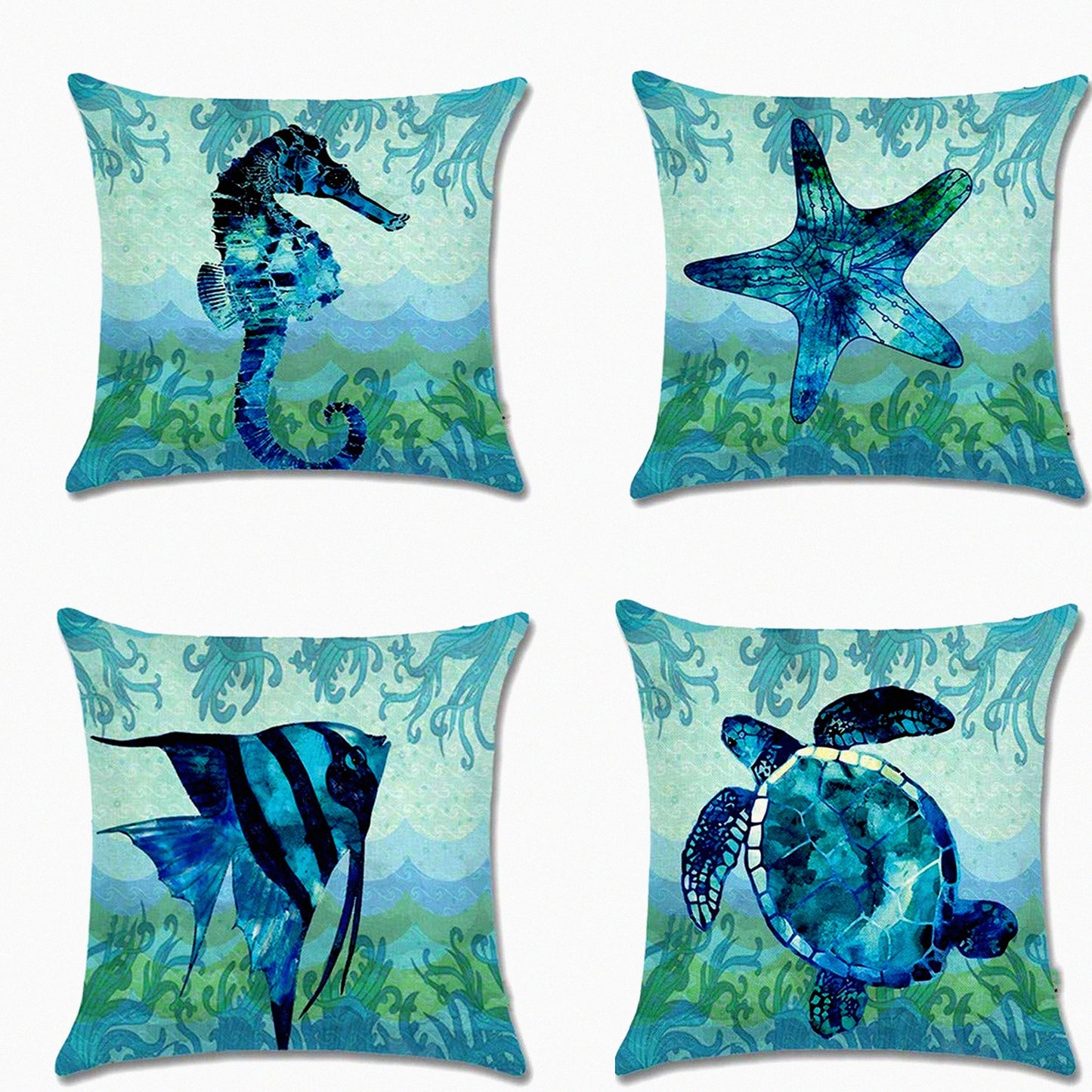 Summer Breeze Coastal Pillow Covers 18x18 - Set of 4 Outdoor Patio Decor Cushion Cases for Couch Sofa - Blue Green Beach Home Decor