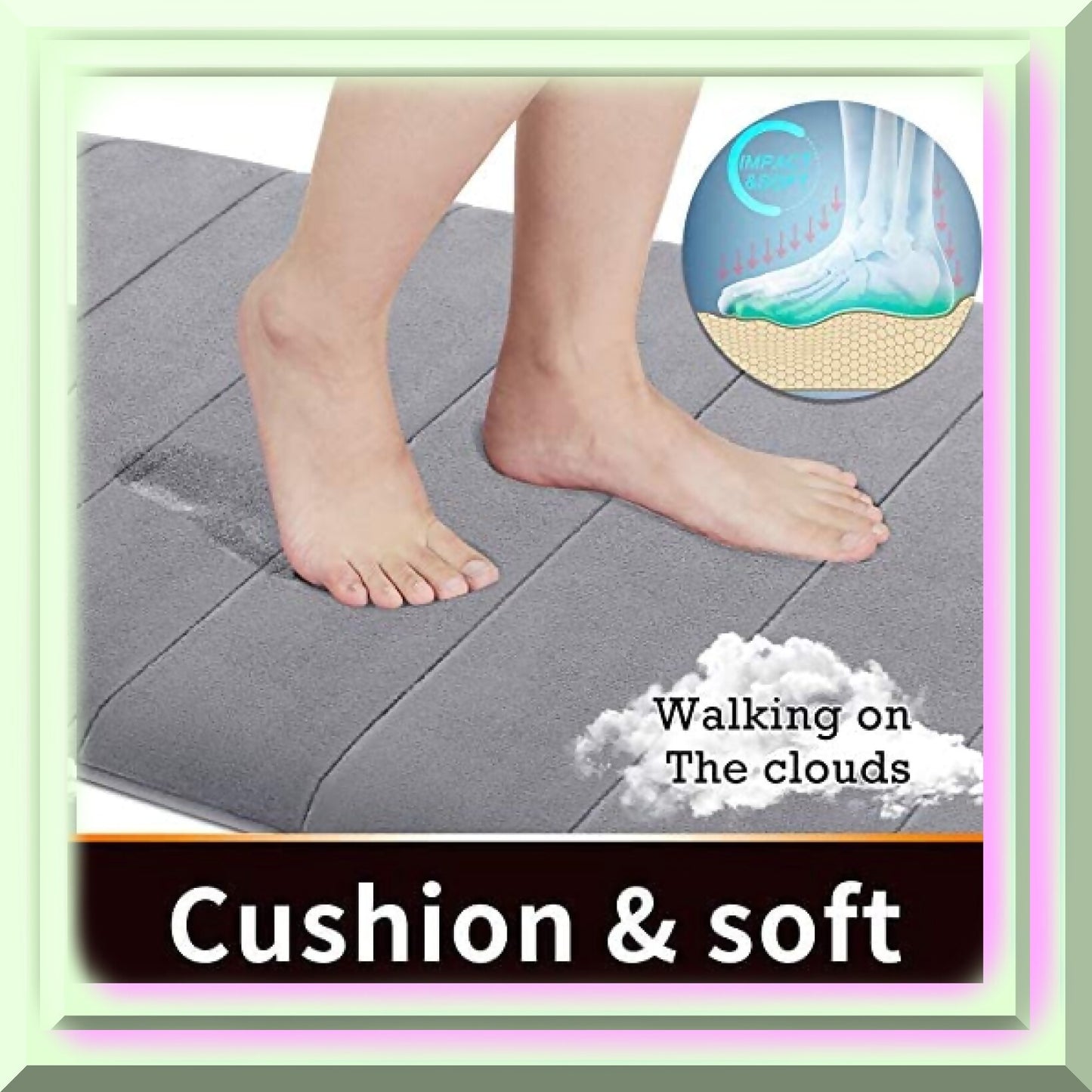 Memory Foam Bath Mat Rug 24x17 Inches Grey