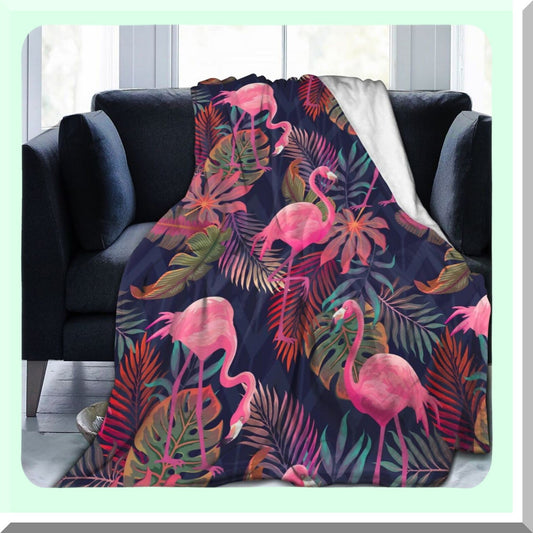 Tropical Bliss Flamingo & Palm Throw Blanket - Ultra Soft, All-Season Decorative Fleece for Bed, Chair, Car, Sofa, Couch, Bedroom - 50"x40""