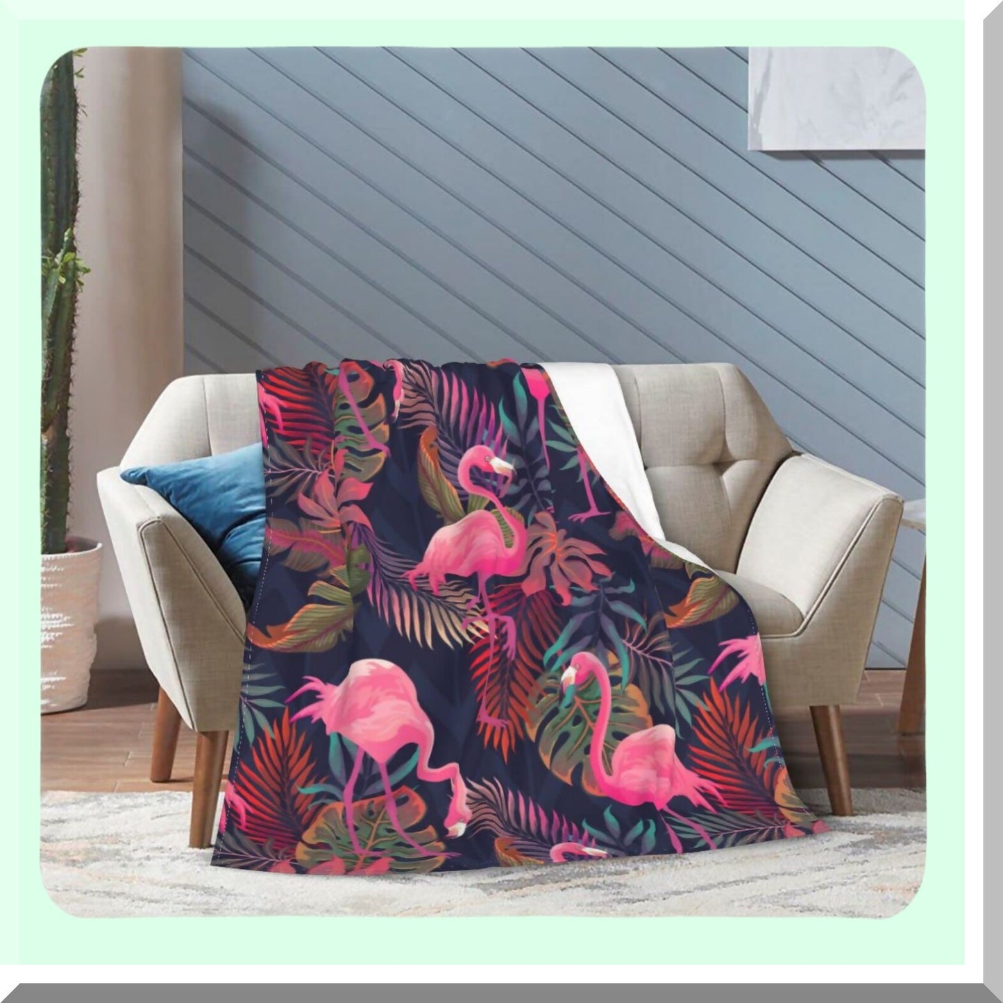 Tropical Bliss Flamingo & Palm Throw Blanket - Ultra Soft, All-Season Decorative Fleece for Bed, Chair, Car, Sofa, Couch, Bedroom - 50"x40""