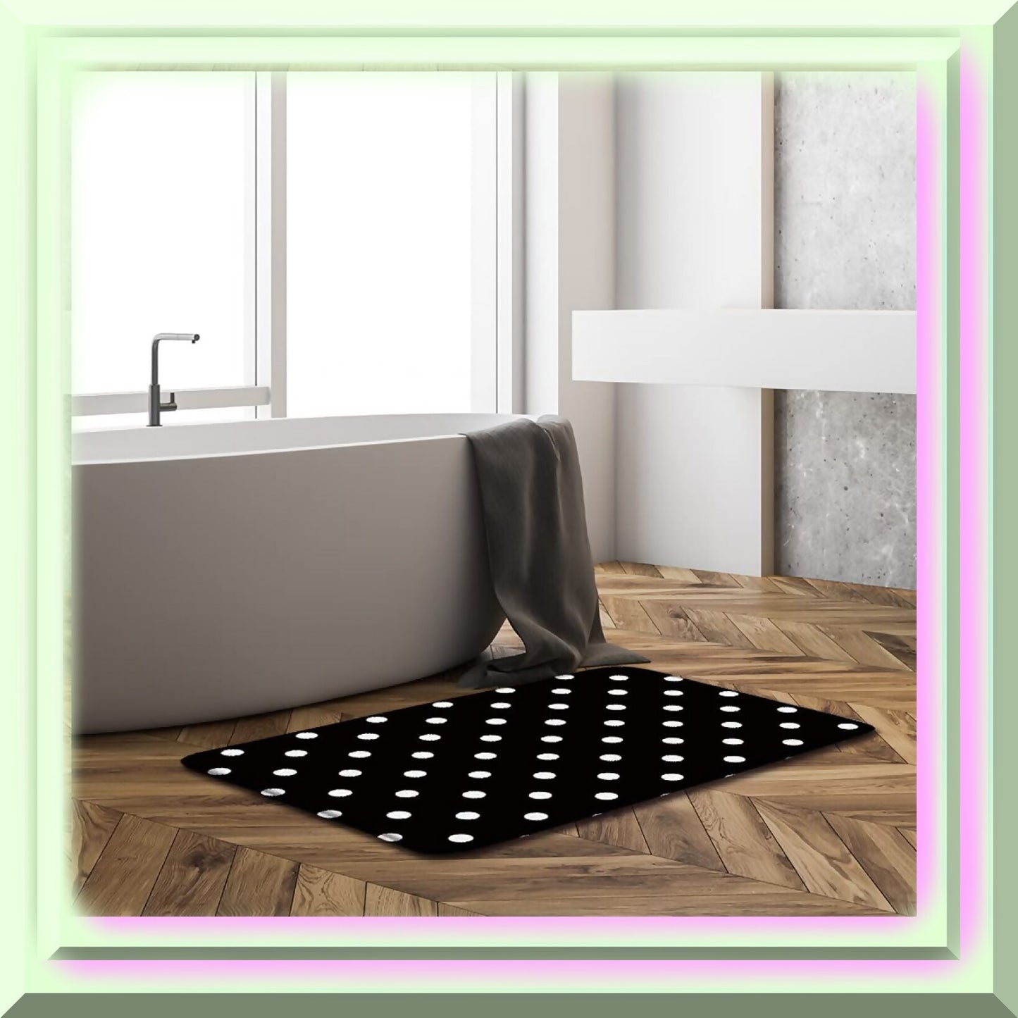 Black White Bath Mat 18x30 Inch Microfiber Memory Foam