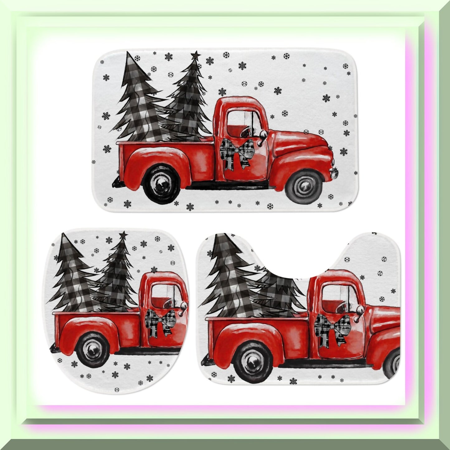 Winter Holiday Snowflake Bathroom Rug Set of 3