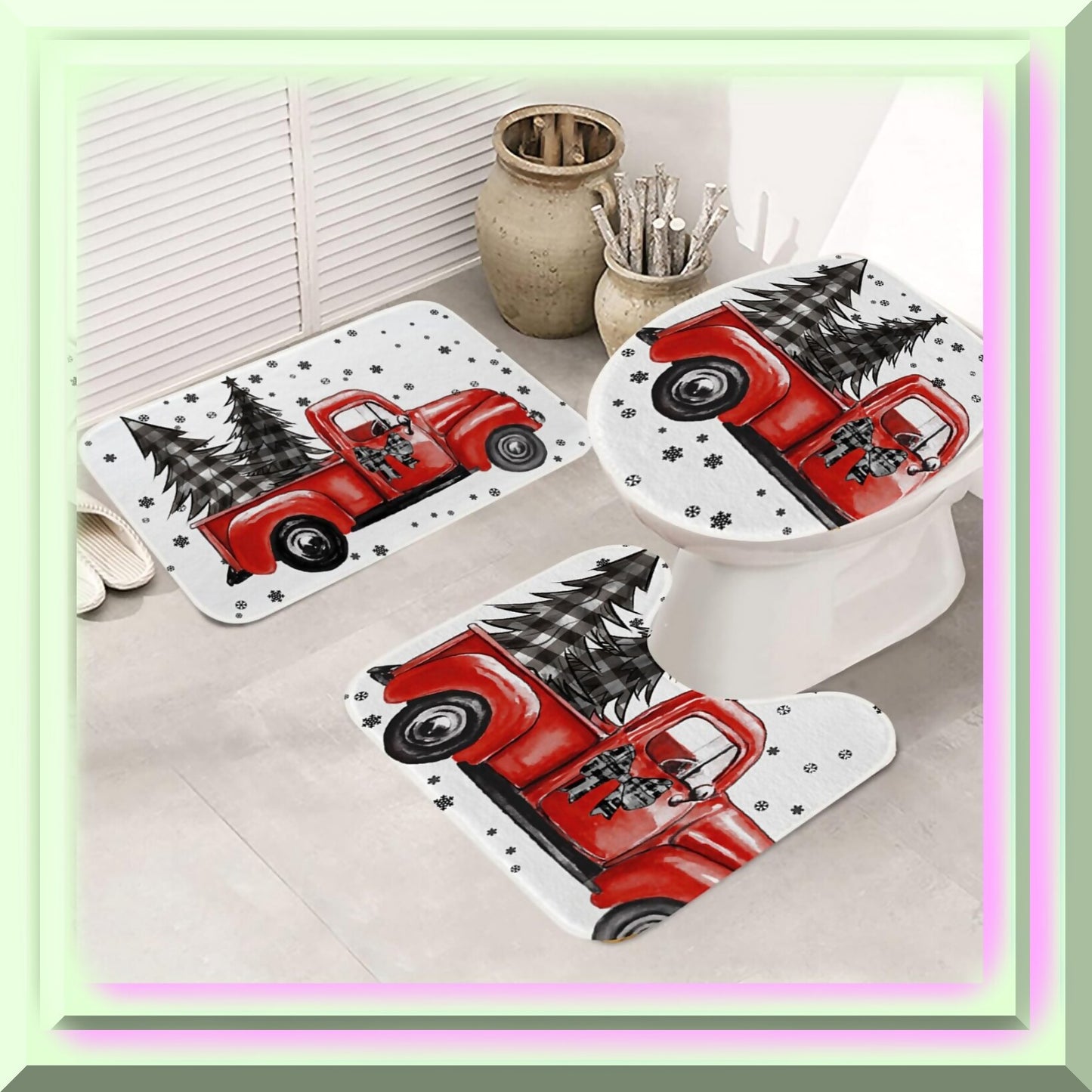 Winter Holiday Snowflake Bathroom Rug Set of 3