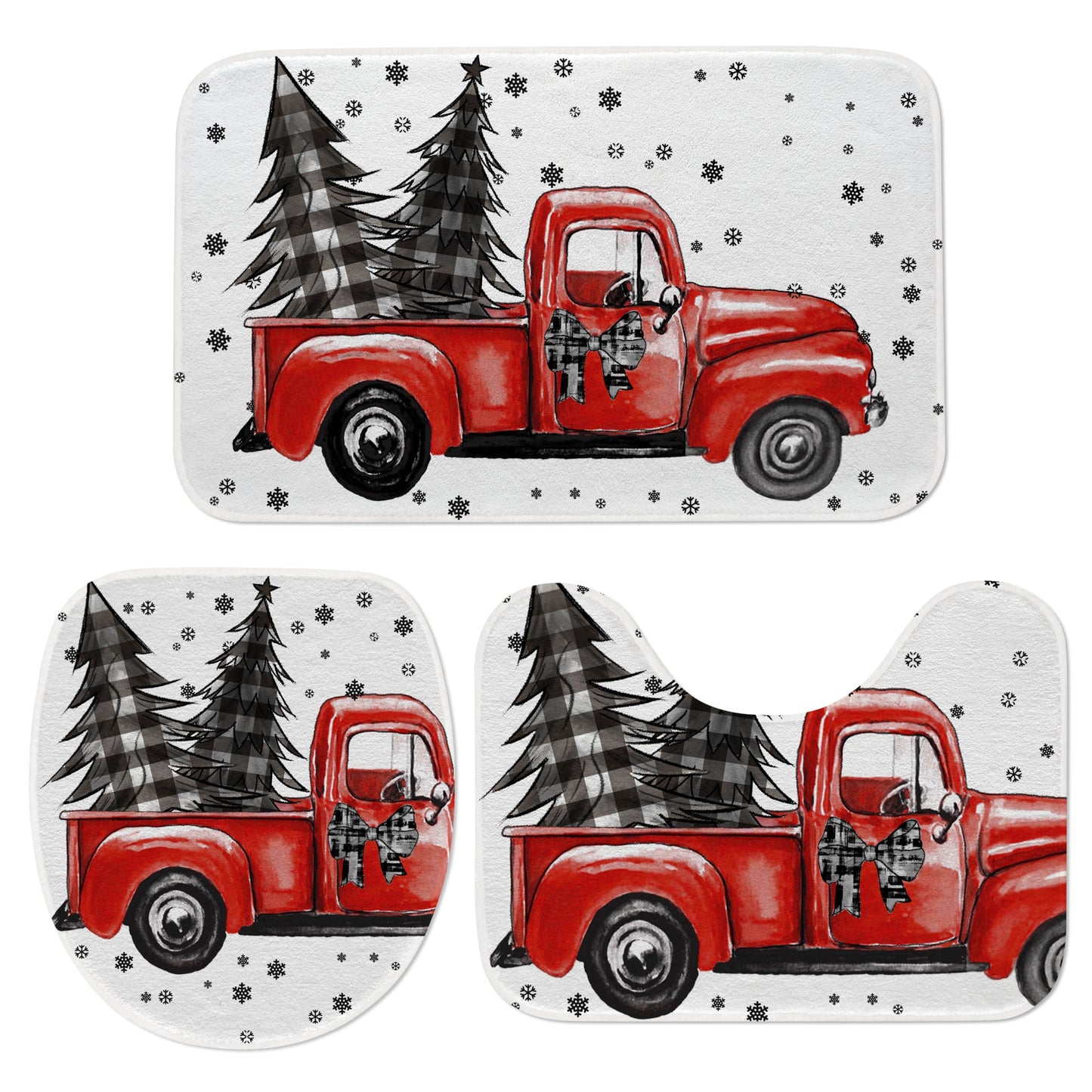 Winter Holiday Snowflake Bathroom Rug Set of 3