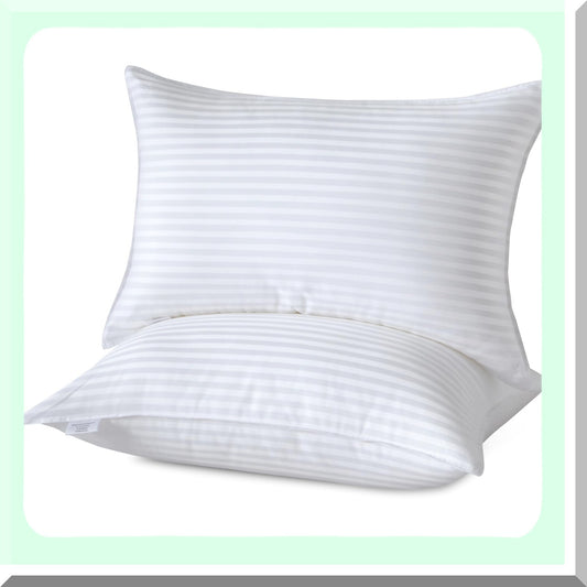 CoolDream Striped Queen Pillows - Set of 2 | Breathable Cotton Cover | Firm & Fluffy 3D Down Alternative | Side, Back, Stomach Sleepers | 20"x30"