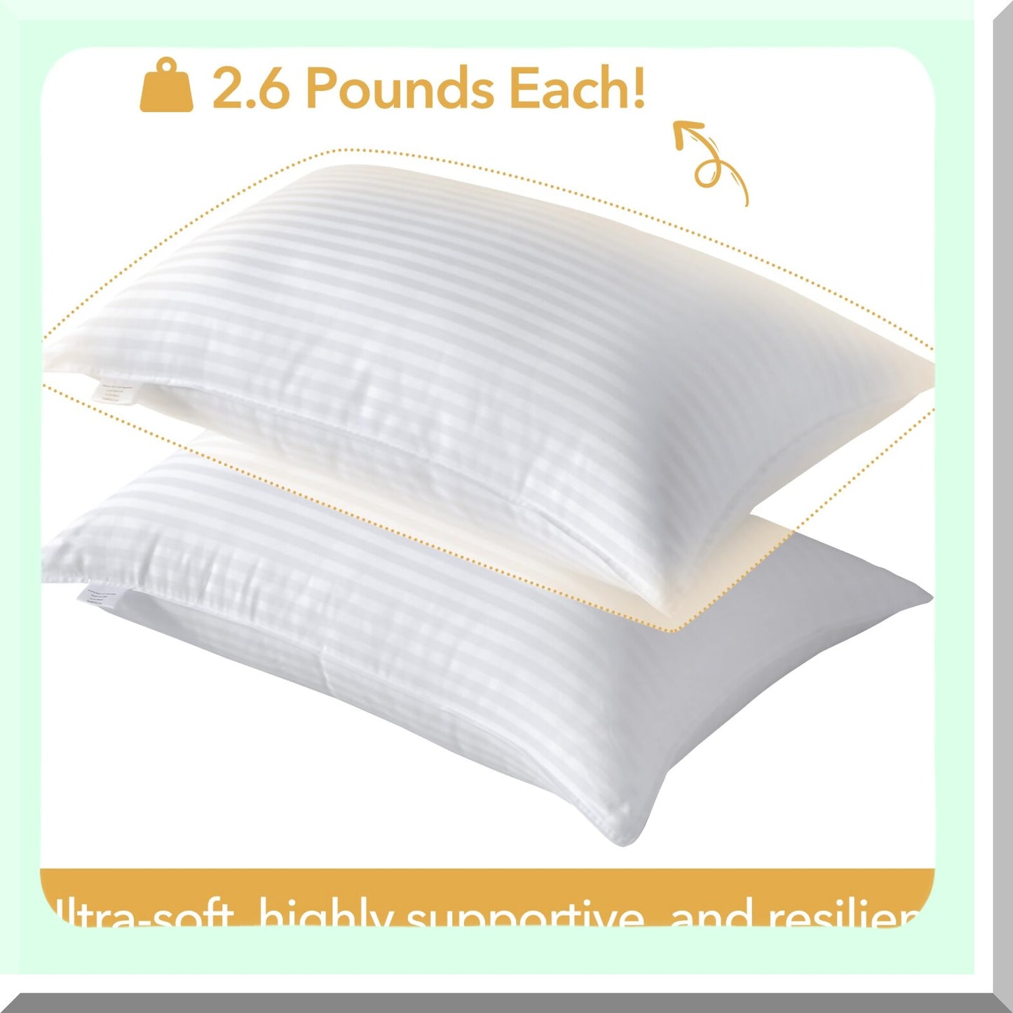 CoolDream Striped Queen Pillows - Set of 2 | Breathable Cotton Cover | Firm & Fluffy 3D Down Alternative | Side, Back, Stomach Sleepers | 20"x30"