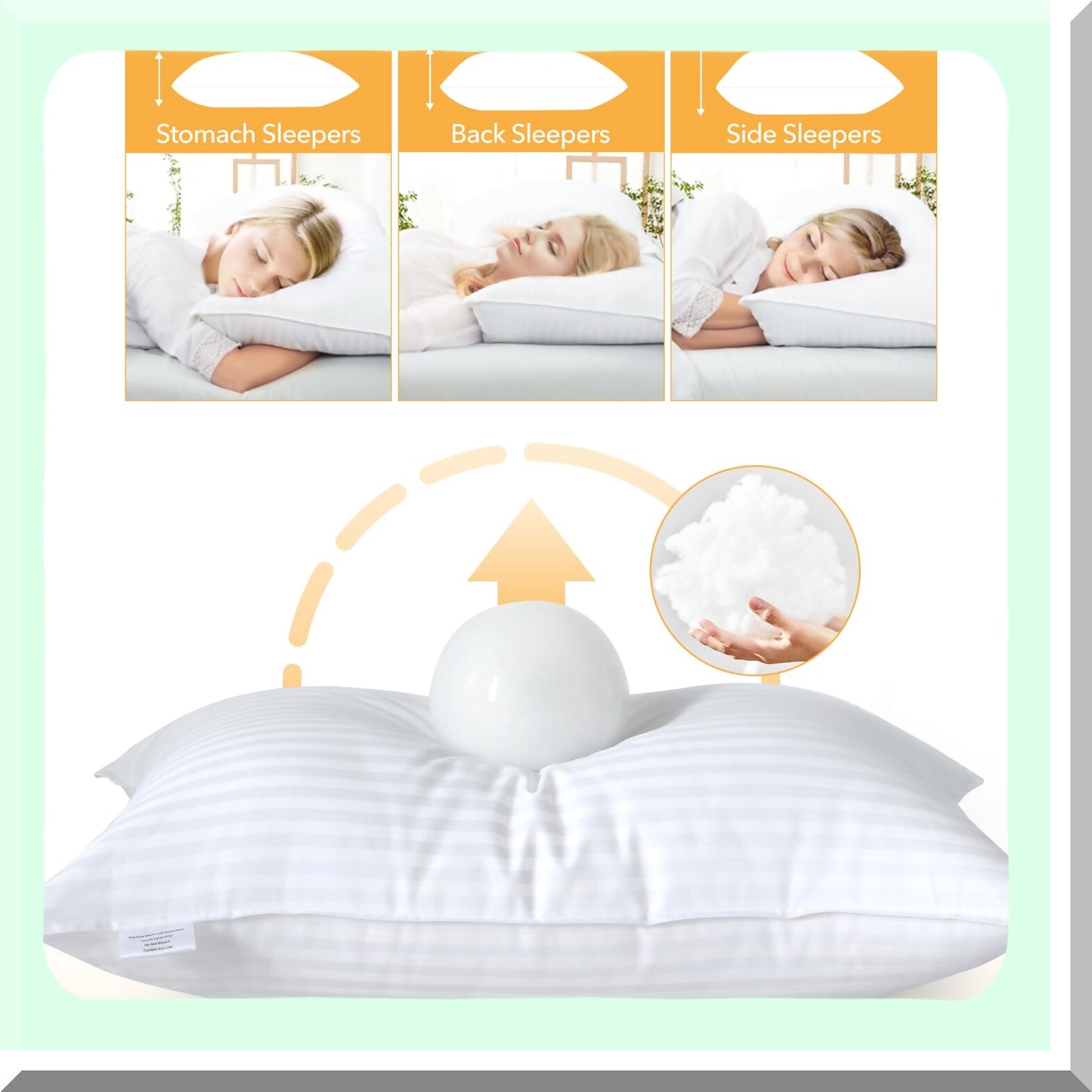 CoolDream Striped Queen Pillows - Set of 2 | Breathable Cotton Cover | Firm & Fluffy 3D Down Alternative | Side, Back, Stomach Sleepers | 20"x30"