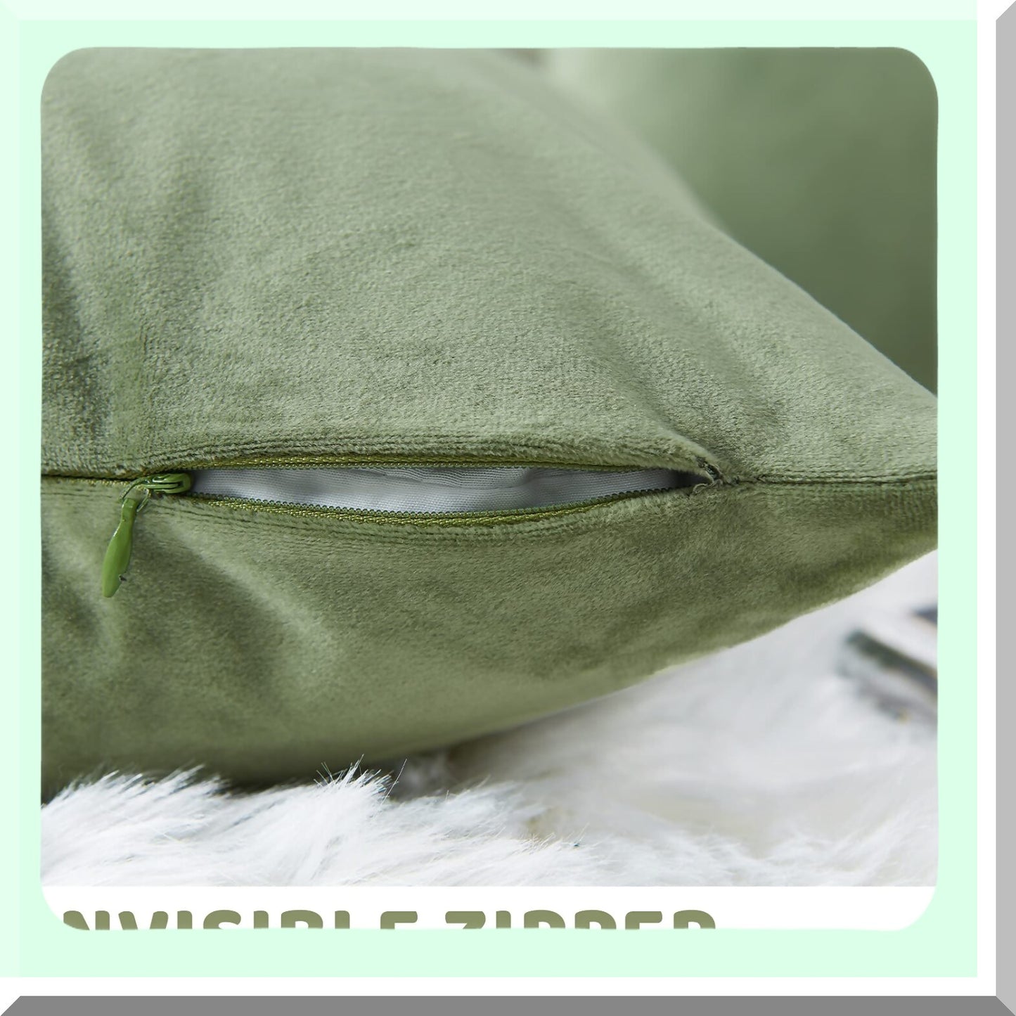 Sage Green Velvet Pillowcase Set - Soft Square Decorative Cushion Covers for Couch, Bed, Sofa, Chair - Pack of 2 - 18 x 18 Inches - One Pair