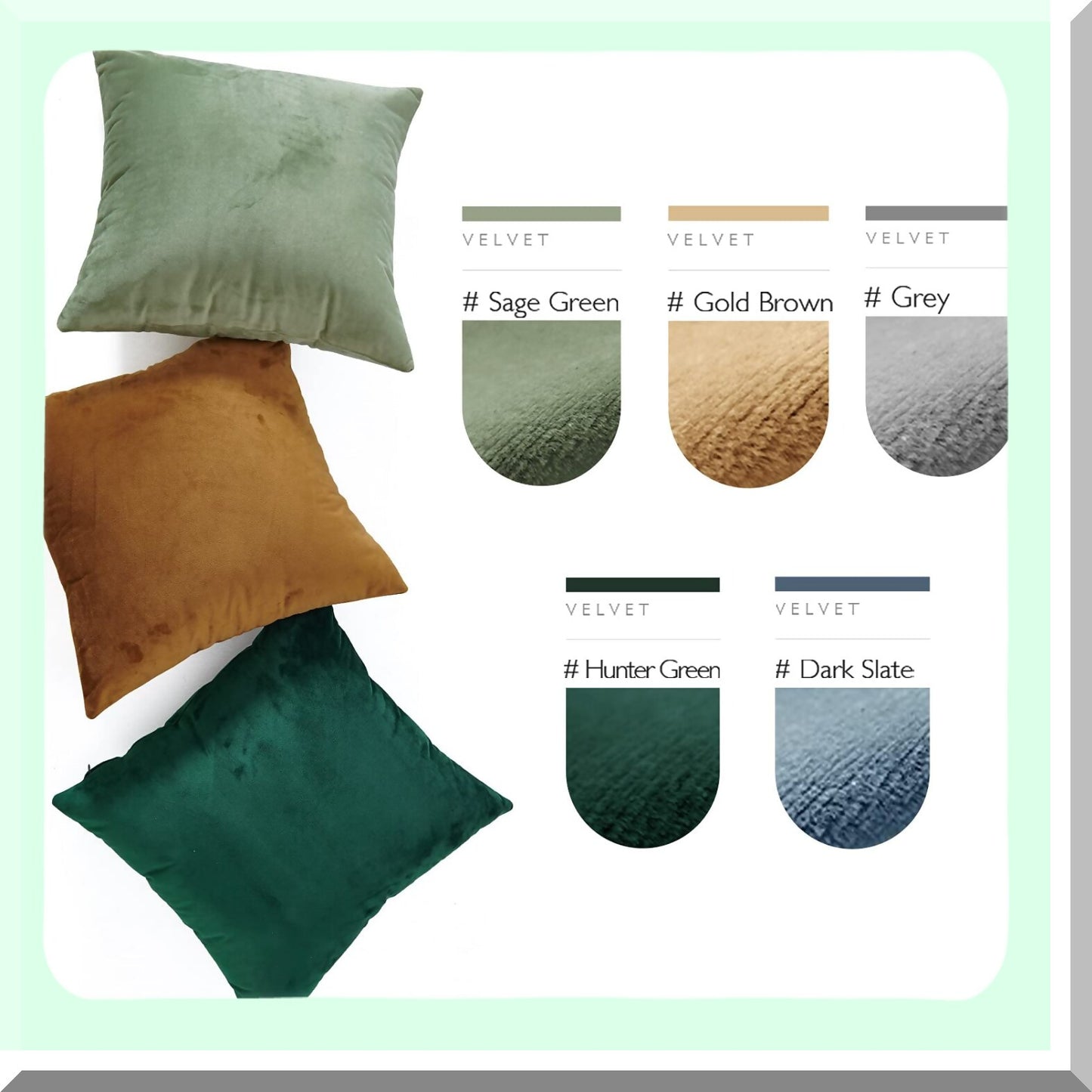 Sage Green Velvet Pillowcase Set - Soft Square Decorative Cushion Covers for Couch, Bed, Sofa, Chair - Pack of 2 - 18 x 18 Inches - One Pair