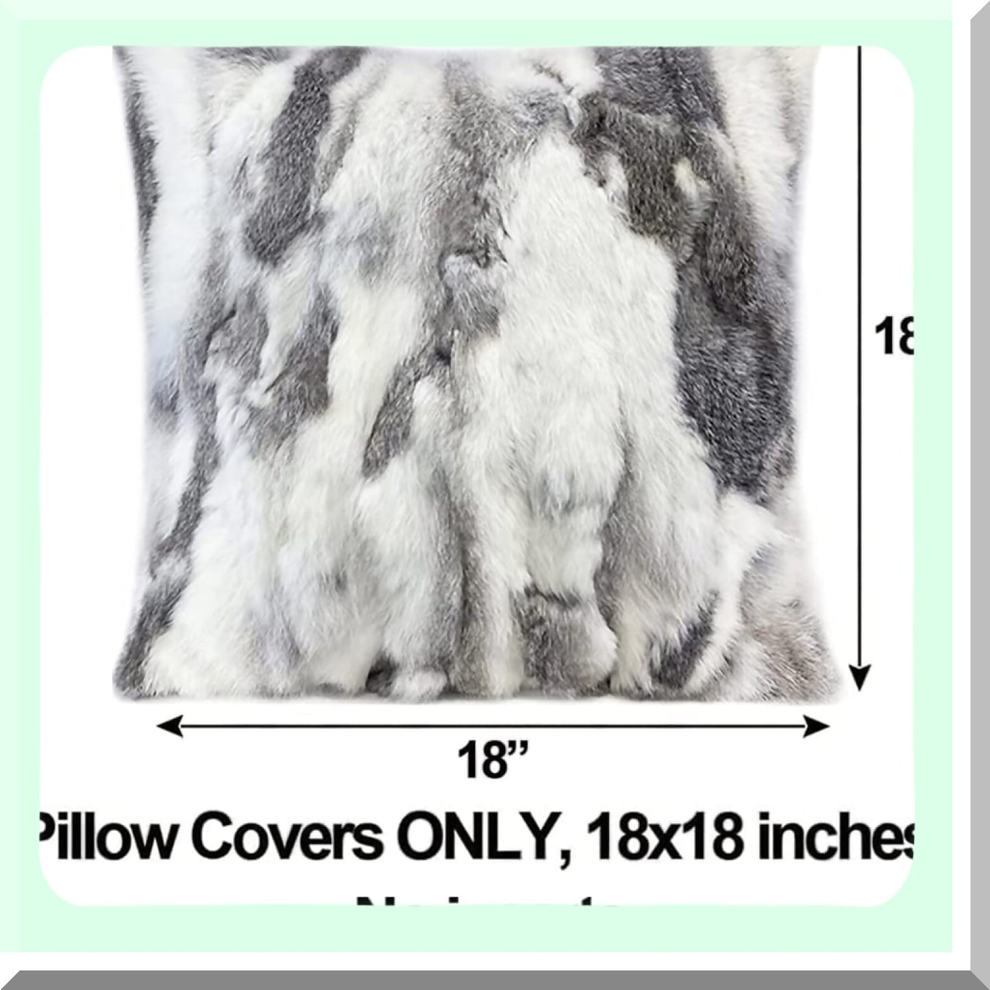 Luxury Rabbit Fur Pillowcase - Handcrafted Animal Cushion Cover for Home Living Room Bedroom Decor - Natural Grey Throw Pillow Covers 18 x 18