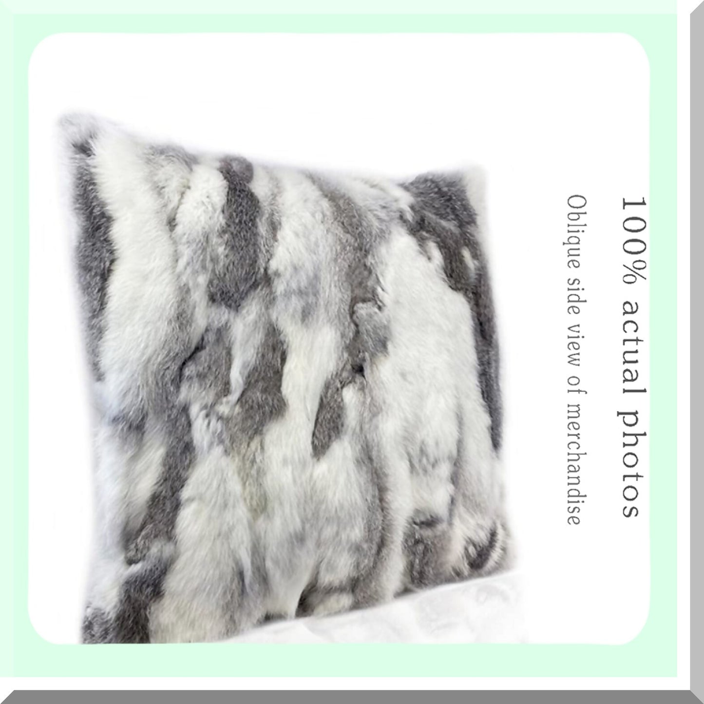 Luxury Rabbit Fur Pillowcase - Handcrafted Animal Cushion Cover for Home Living Room Bedroom Decor - Natural Grey Throw Pillow Covers 18 x 18