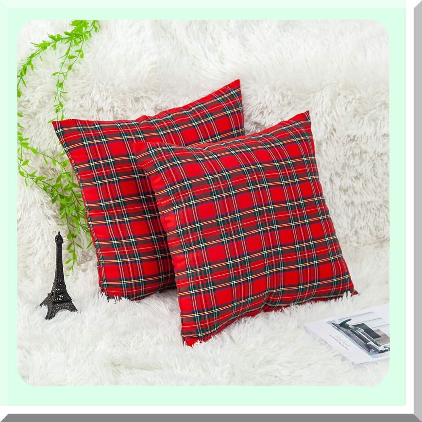 Red Plaids Buffalo Check Pillow Covers - Set of 2 | Tartan Cushion Cases for Home Decor | Cotton Throw Pillow Cover for Couch Sofa - 18 X 18 Inches