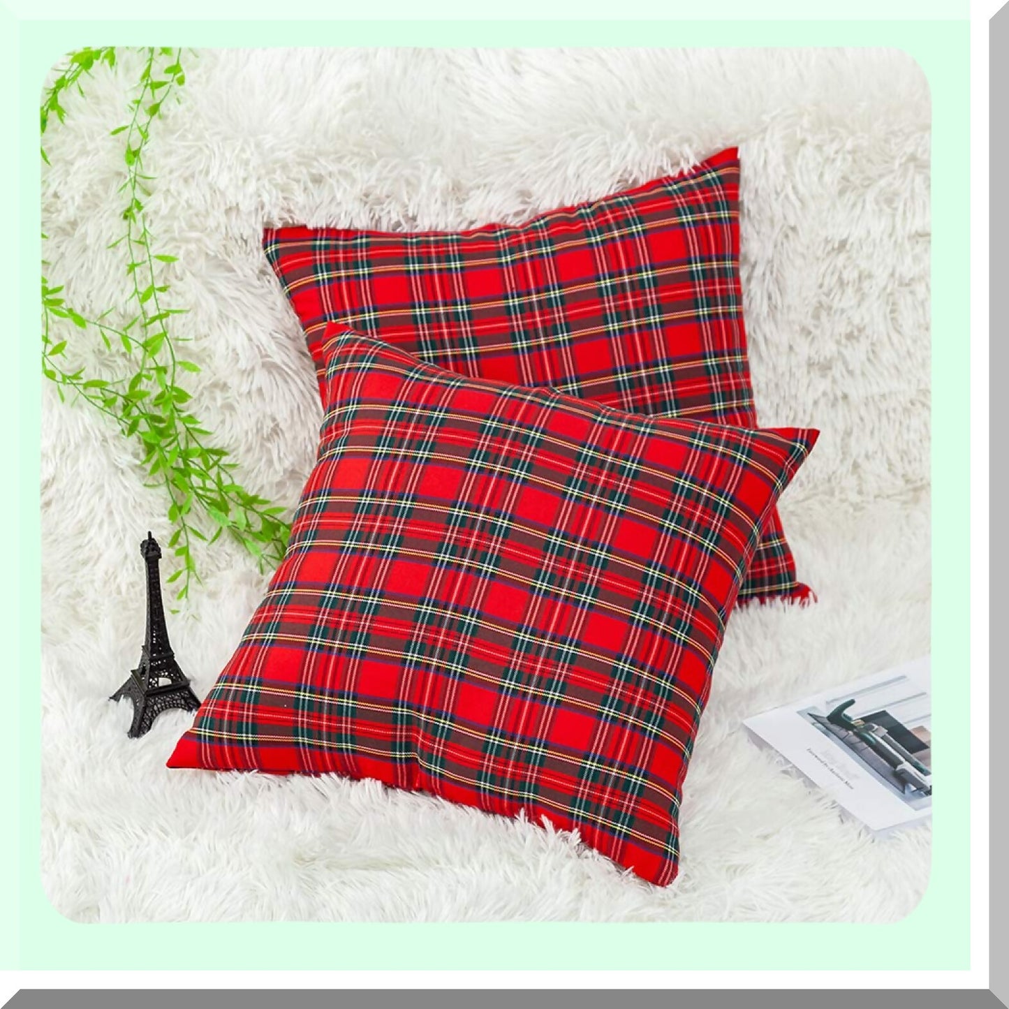 Red Plaids Buffalo Check Pillow Covers - Set of 2 | Tartan Cushion Cases for Home Decor | Cotton Throw Pillow Cover for Couch Sofa - 18 X 18 Inches