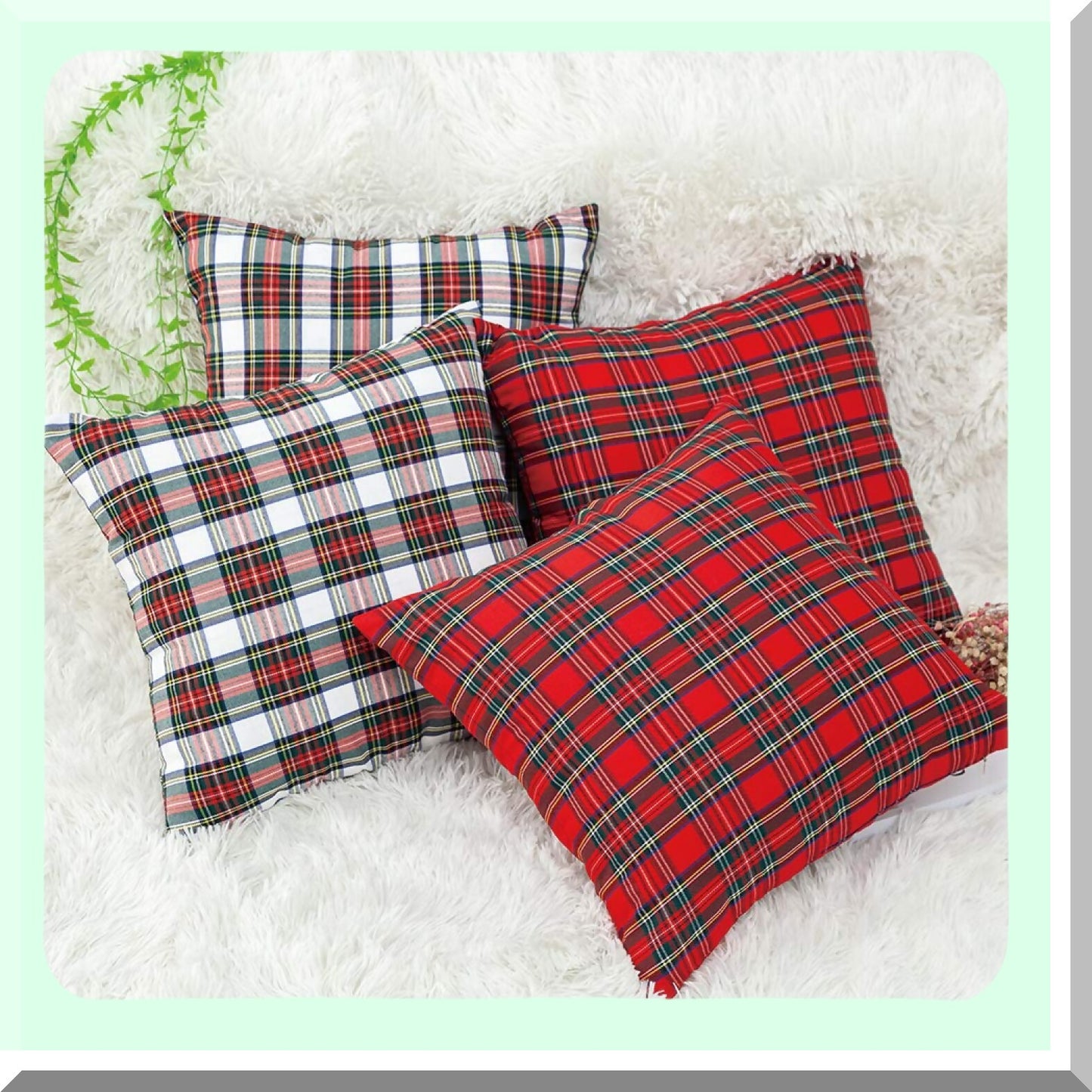 Red Plaids Buffalo Check Pillow Covers - Set of 2 | Tartan Cushion Cases for Home Decor | Cotton Throw Pillow Cover for Couch Sofa - 18 X 18 Inches