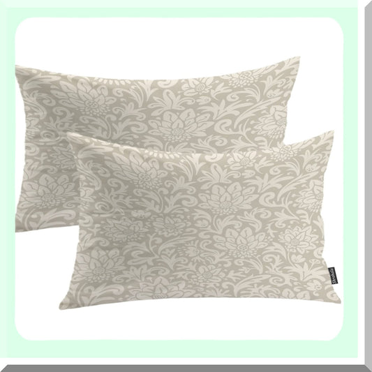 Linen Texture Jute Pattern Lumbar Pillowcase Set - Decorative Throw Pillow Cover for Bedroom & Living Room - Double-Sided Woven Design - 12 x 20 in - Set of 2