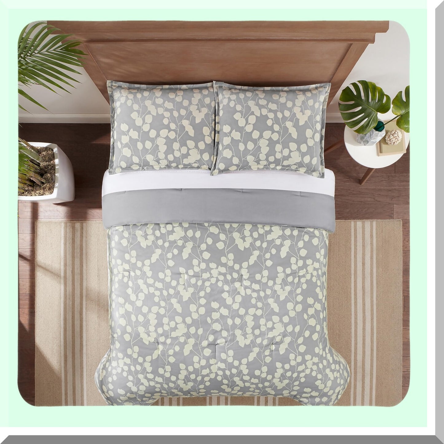 Botanical Bliss 7-Piece Floral Bedding Set - Queen Size - Grey/Yellow - Complete Comforter Set with Sheets and Pillow Case - All Season Bed in A Bag
