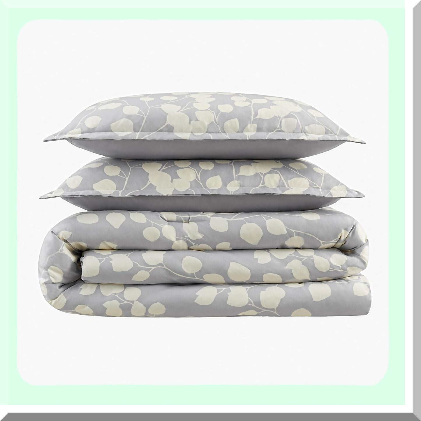 Botanical Bliss 7-Piece Floral Bedding Set - Queen Size - Grey/Yellow - Complete Comforter Set with Sheets and Pillow Case - All Season Bed in A Bag