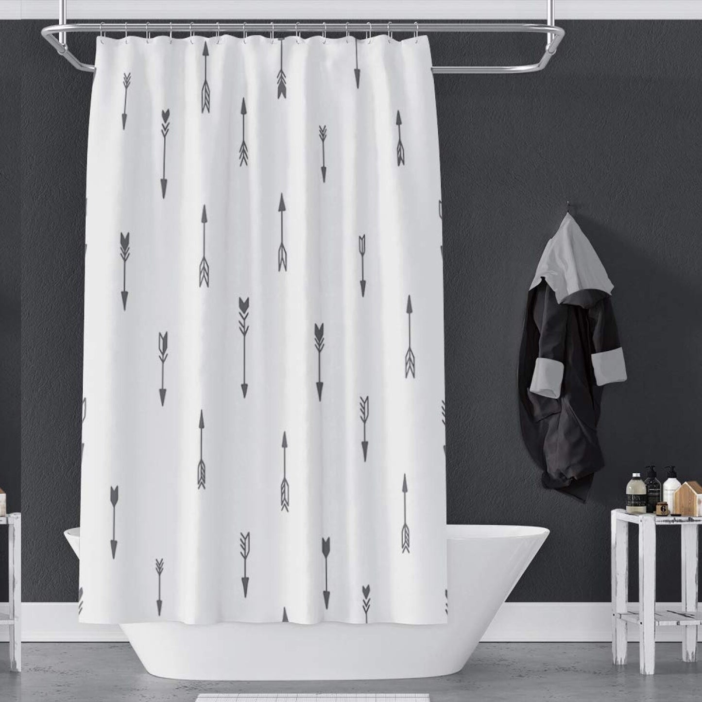 Grey Arrows 72x72 Inch Polyester Shower Curtain with Hooks