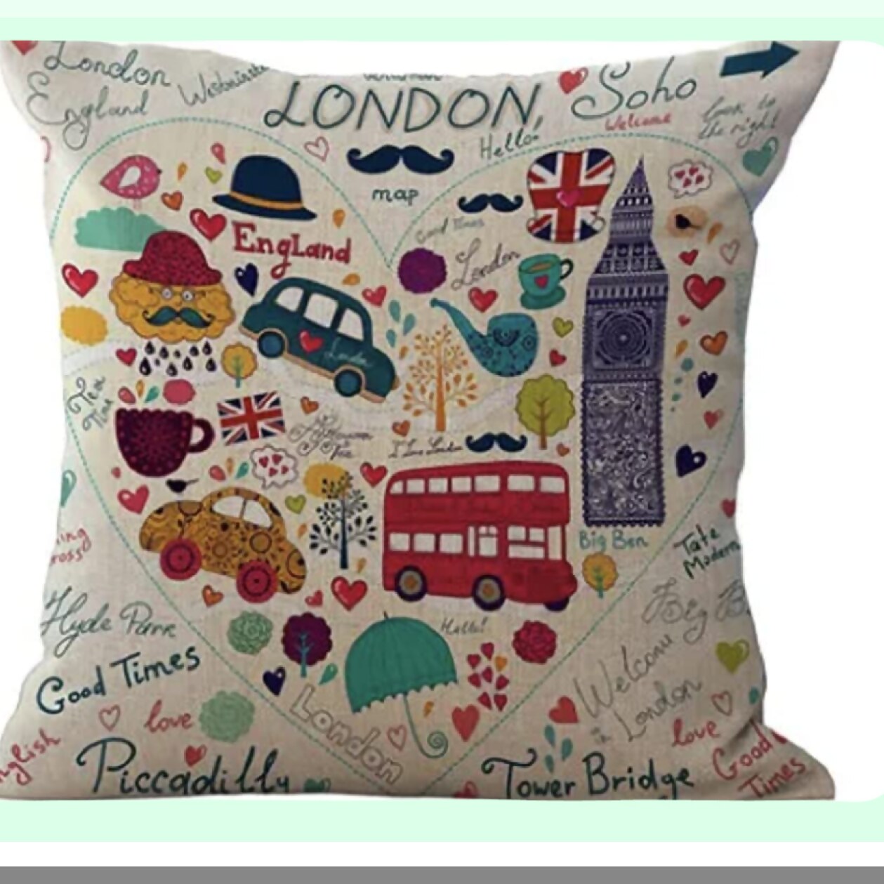 London Guard Doubledecker Bus & Landmark Pillow Covers - British Soldier Theme Decor for Home, Office, or Gifts - Set of 2 Cushion Cases