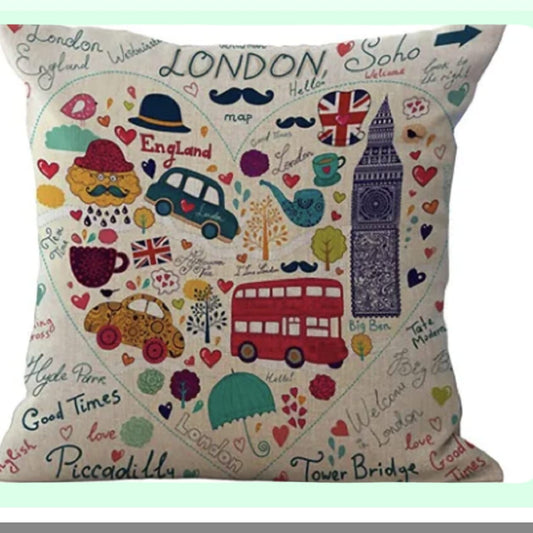 London Guard Doubledecker Bus & Landmark Pillow Covers - British Soldier Theme Decor for Home, Office, or Gifts - Set of 2 Cushion Cases