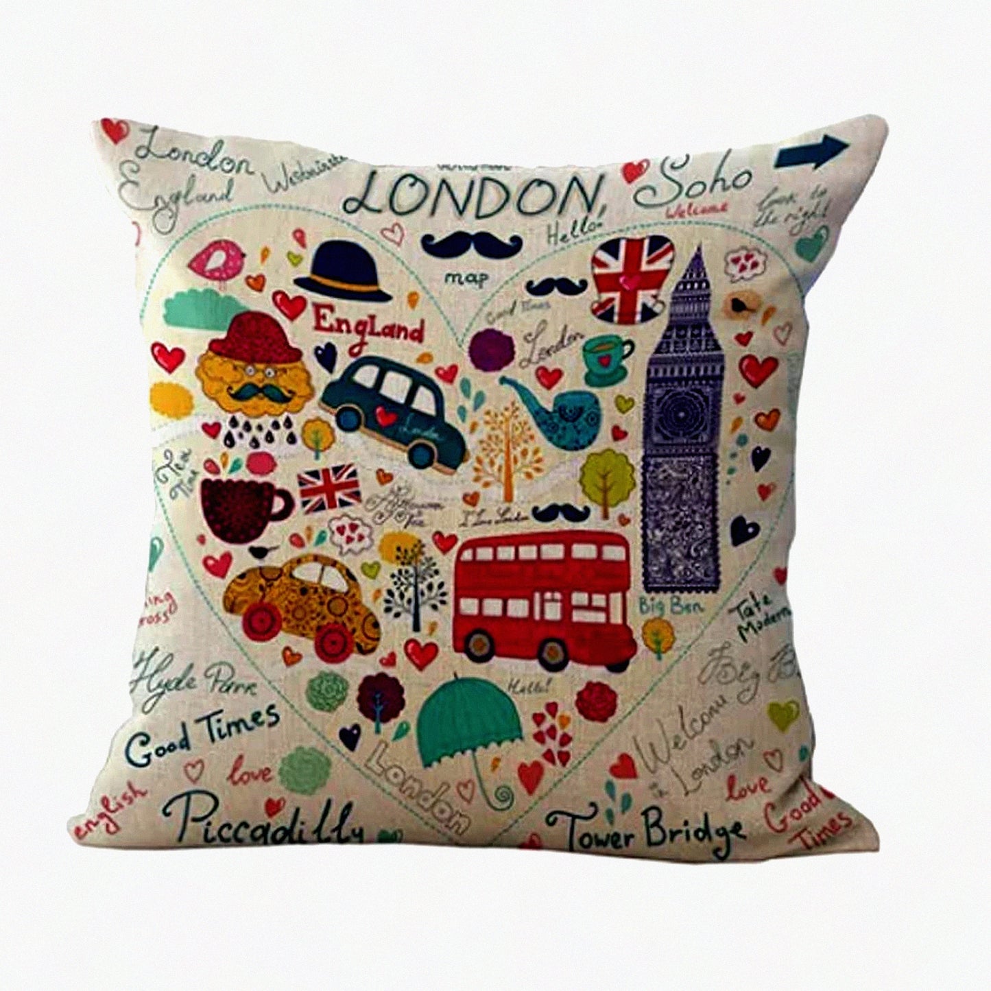 London Guard Doubledecker Bus & Landmark Pillow Covers - British Soldier Theme Decor for Home, Office, or Gifts - Set of 2 Cushion Cases