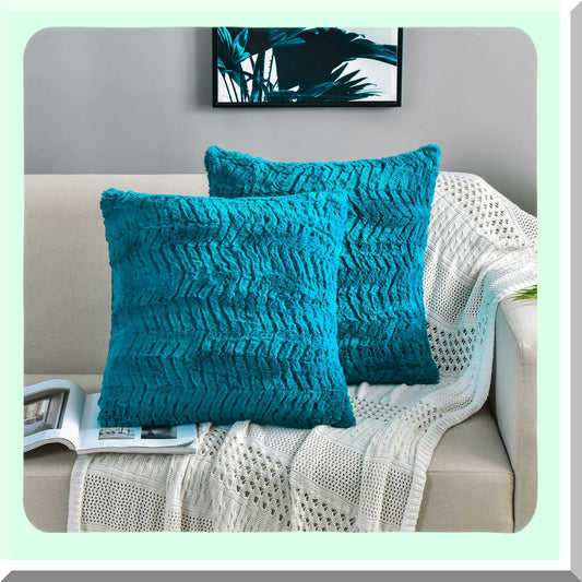Plush Comfort Set - Teal/Turquoise 18x18 Luxury Throw Pillow Covers - 2 Pack Fuzzy Fluffy Cozy Decorative Cases for Sofa Couch Bedroom