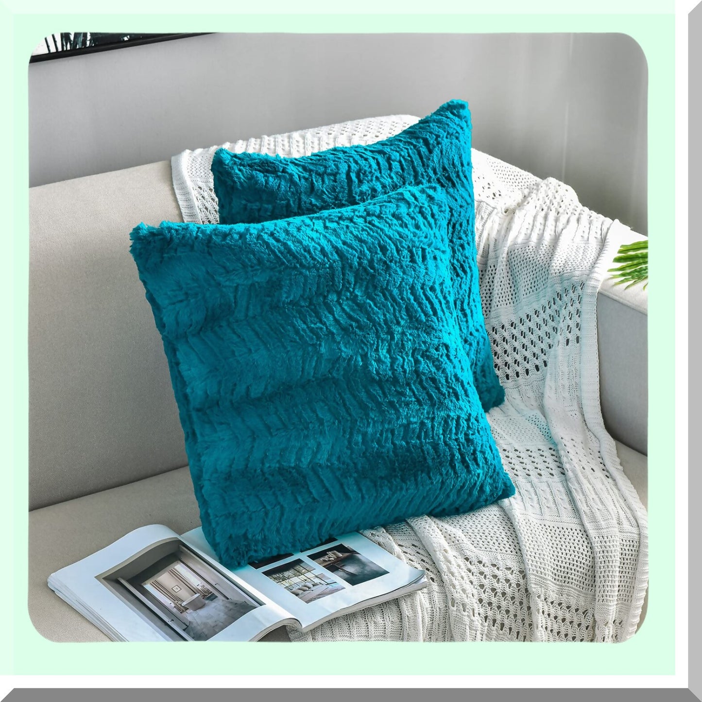 Plush Comfort Set - Teal/Turquoise 18x18 Luxury Throw Pillow Covers - 2 Pack Fuzzy Fluffy Cozy Decorative Cases for Sofa Couch Bedroom