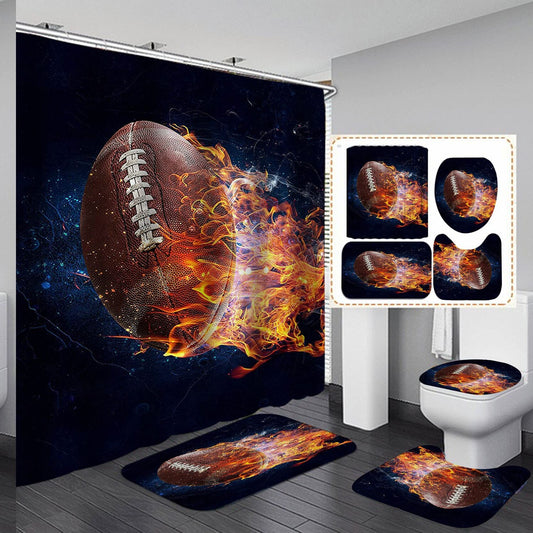 Fantasy Burning Football Shower Curtain 4PCS Set