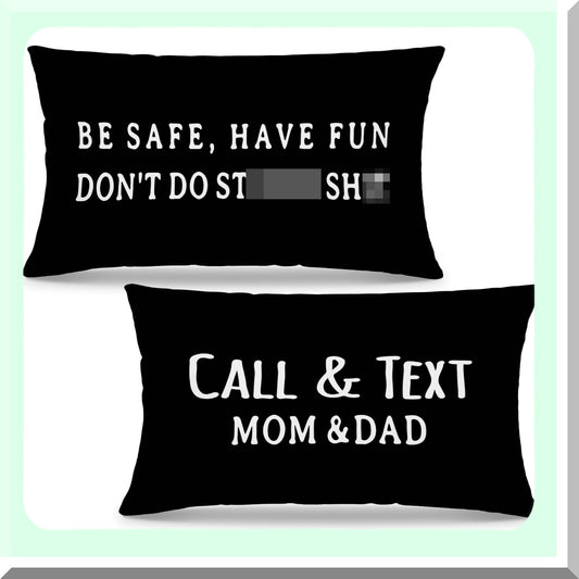 Funny Text Mom Dad Dorm Room College Bed Decorative Reversible Throw Pillow Cover - Call Your Mom - Gifts for College Freshmen - Black - 12 x 20