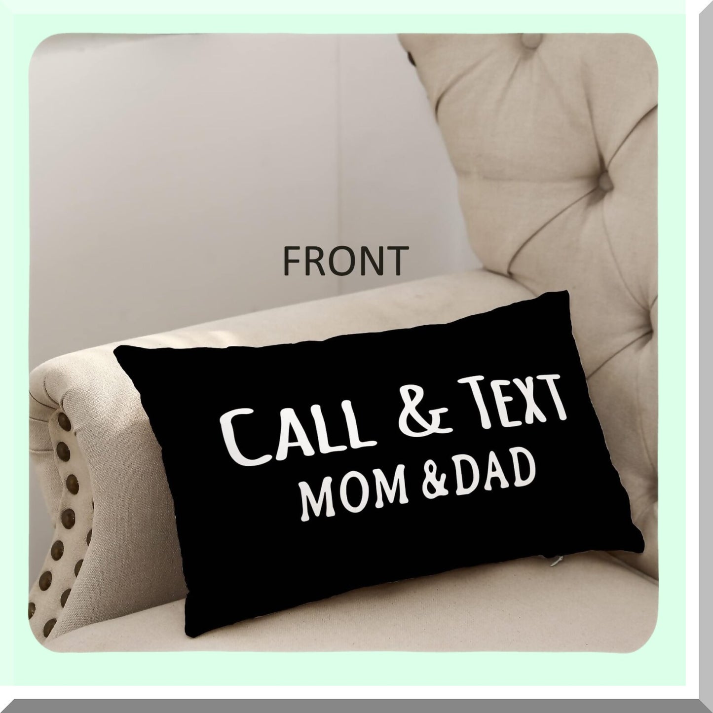 Funny Text Mom Dad Dorm Room College Bed Decorative Reversible Throw Pillow Cover - Call Your Mom - Gifts for College Freshmen - Black - 12 x 20