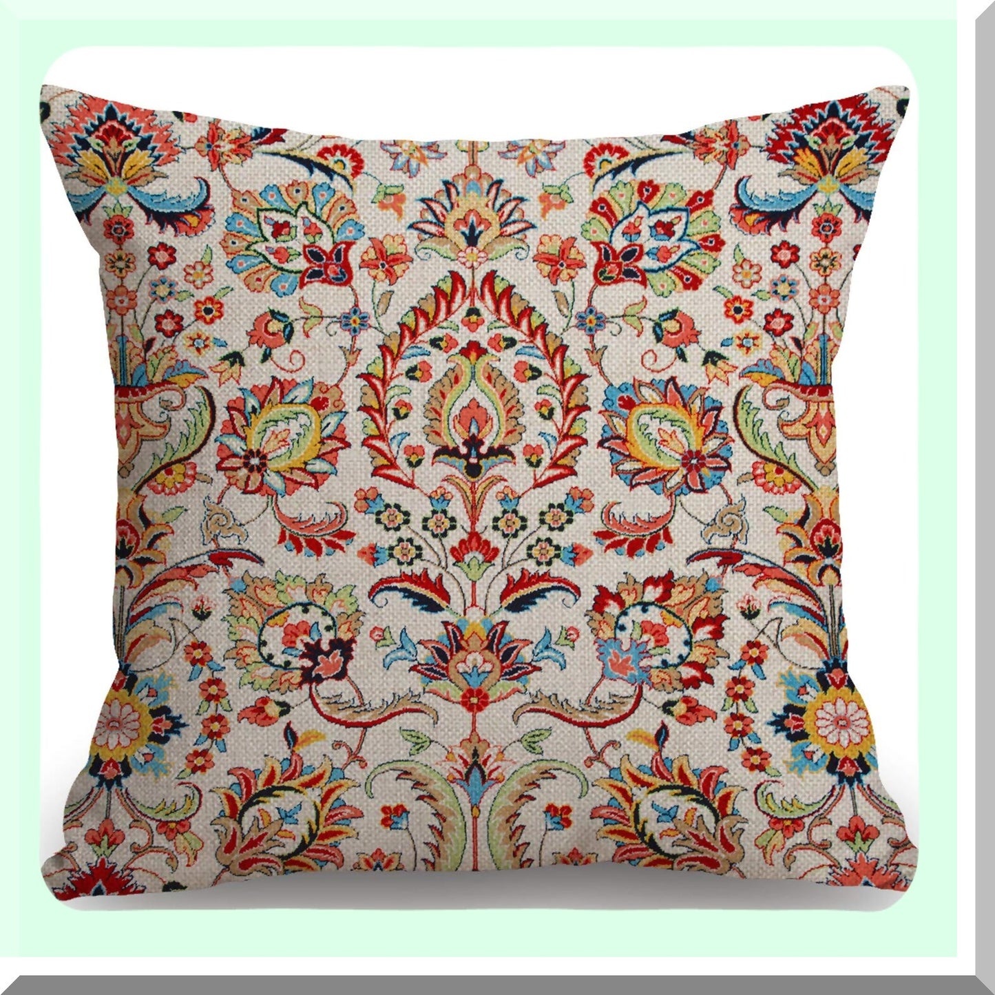 Colorful Geometric Floral Ethnic Pillowcase - Abstract Fabric Print Decor Square 18x18 Inches - Decorative Home Throw Pillow Cover