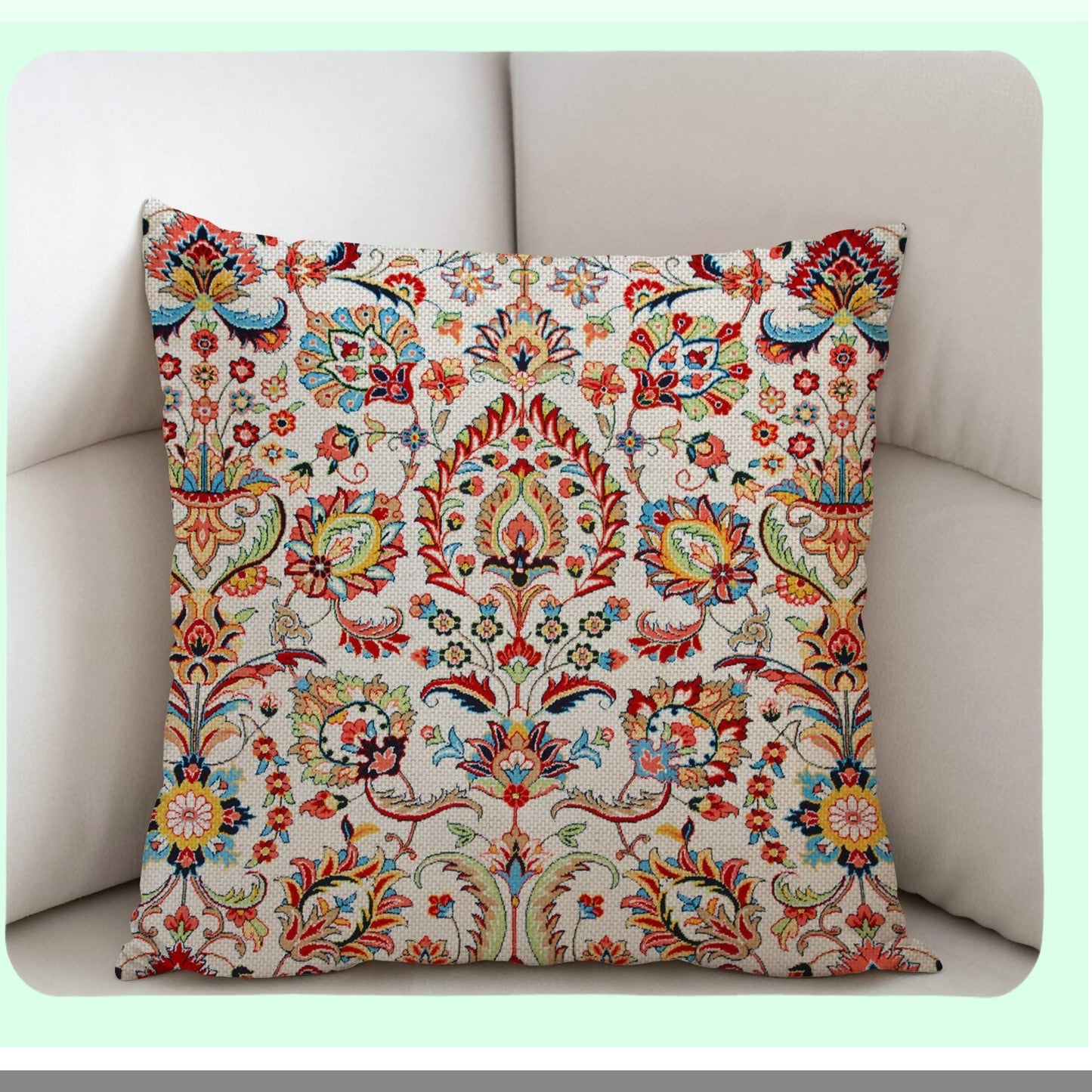 Colorful Geometric Floral Ethnic Pillowcase - Abstract Fabric Print Decor Square 18x18 Inches - Decorative Home Throw Pillow Cover