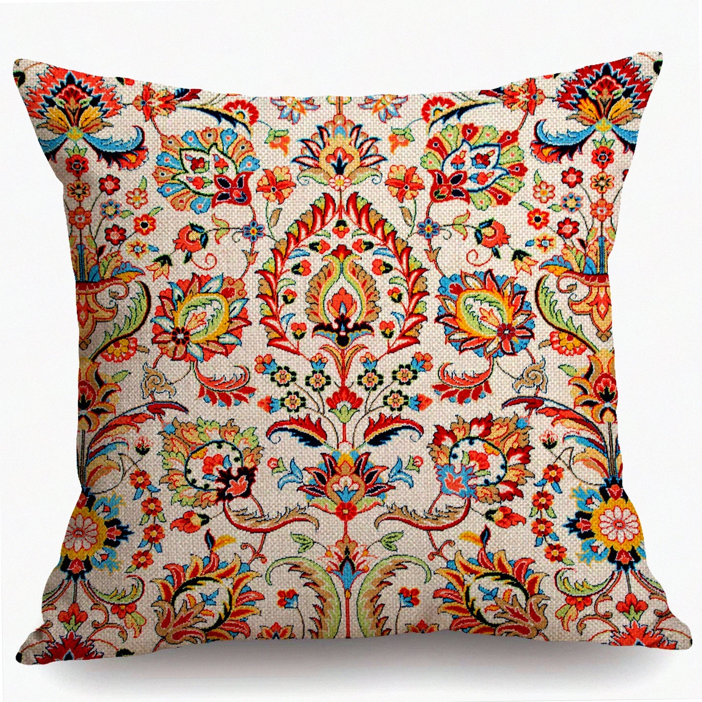Colorful Geometric Floral Ethnic Pillowcase - Abstract Fabric Print Decor Square 18x18 Inches - Decorative Home Throw Pillow Cover