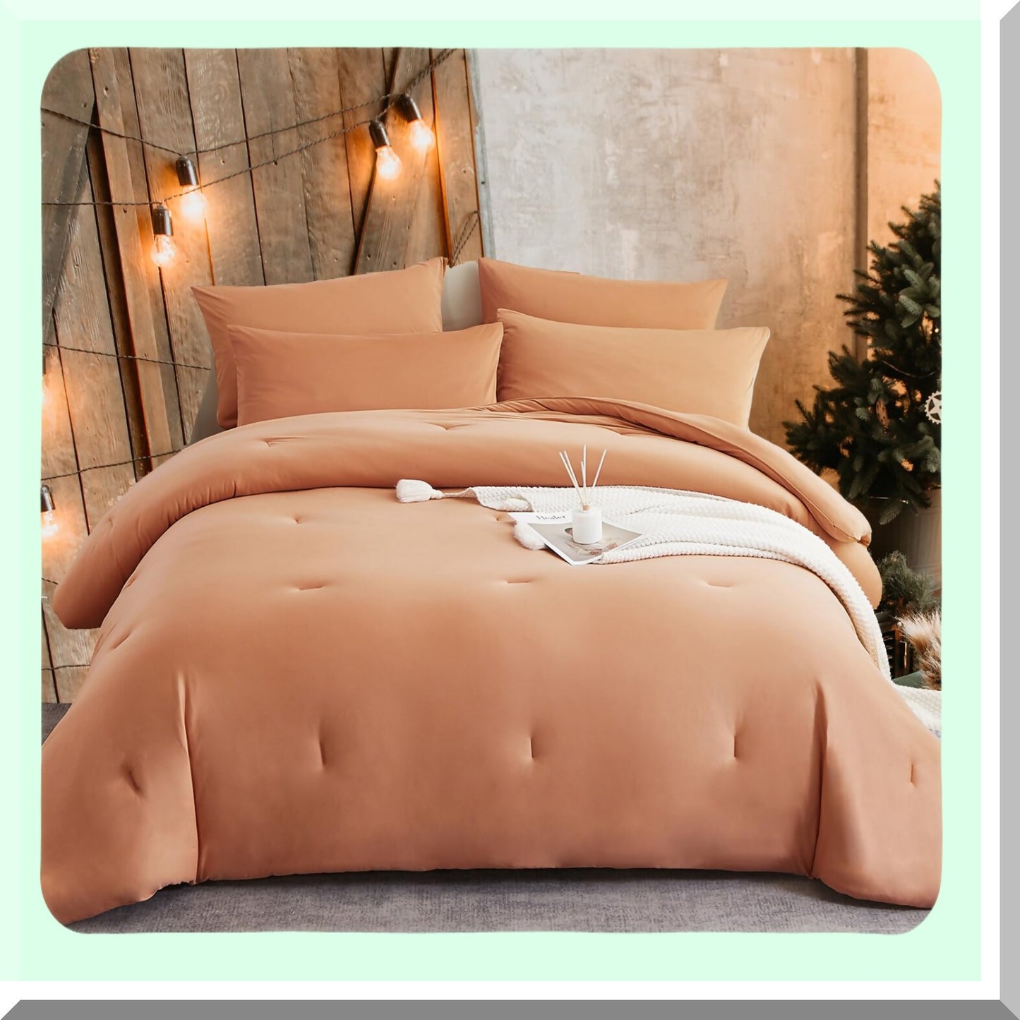 Marshmallow Comforter Set - Boho Bedding Collection | Twin Size 4 PCS Bed in a Bag with Burnt Orange Comforter, Pillowcases, Fitted Sheet | Super Soft Lightweight All Seasons Cozy Bed Set