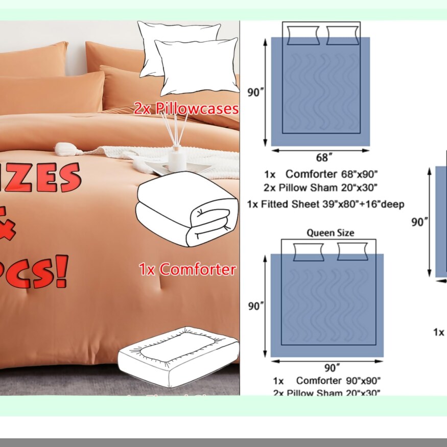Marshmallow Comforter Set - Boho Bedding Collection | Twin Size 4 PCS Bed in a Bag with Burnt Orange Comforter, Pillowcases, Fitted Sheet | Super Soft Lightweight All Seasons Cozy Bed Set