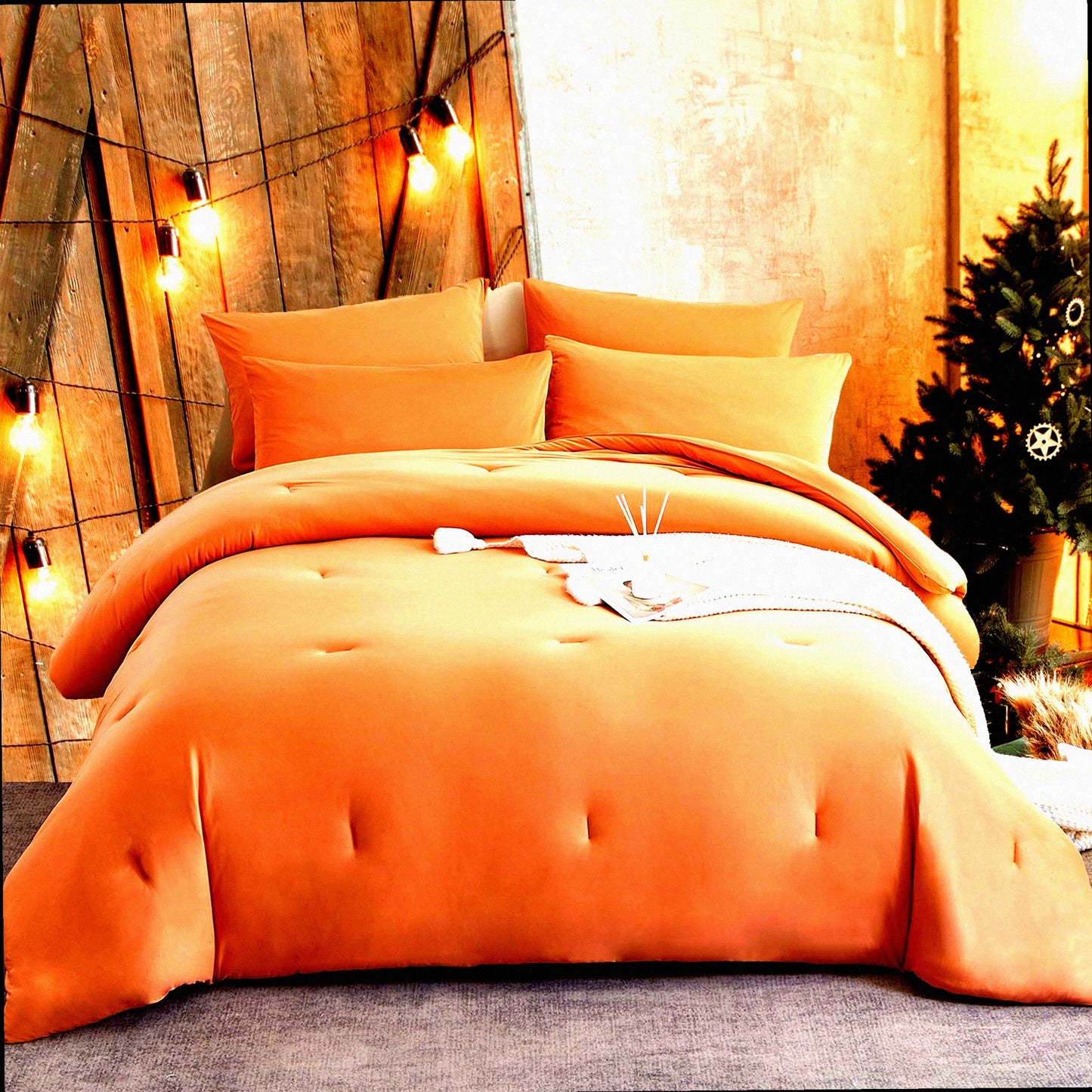 Marshmallow Comforter Set - Boho Bedding Collection | Twin Size 4 PCS Bed in a Bag with Burnt Orange Comforter, Pillowcases, Fitted Sheet | Super Soft Lightweight All Seasons Cozy Bed Set