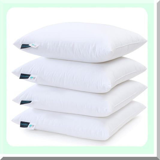 Luxury Cotton Down Alternative Pillow Inserts - Set of 4, 18x18 White Pillows for Bed and Couch, Soft Cozy Indoor Outdoor Decor