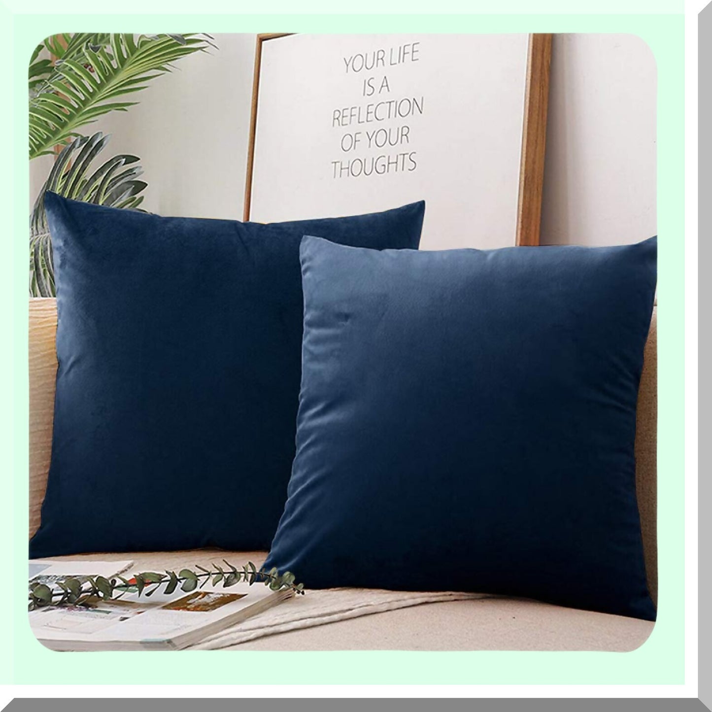 Luxury Velvet Square Zippered Throw Pillow Cover - Super Soft Decorative Euro Cushion for Sofa/Couch - 26x26 Inches - Navy Blue